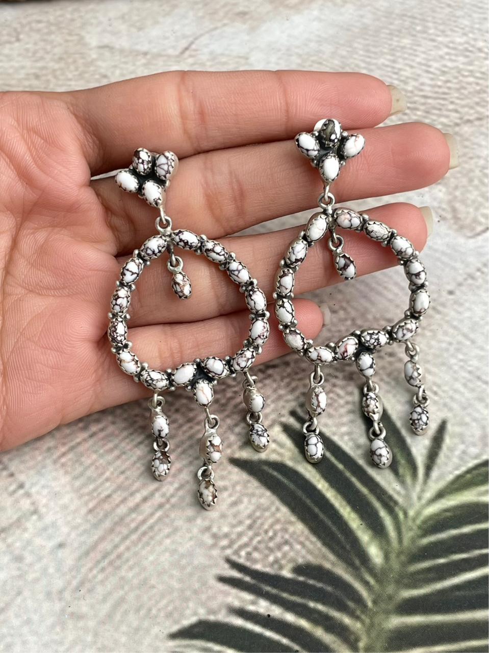 Handmade Sterling Silver Wildhorse Magnesite Post Dangle Earrings "Signed Nizhoni"