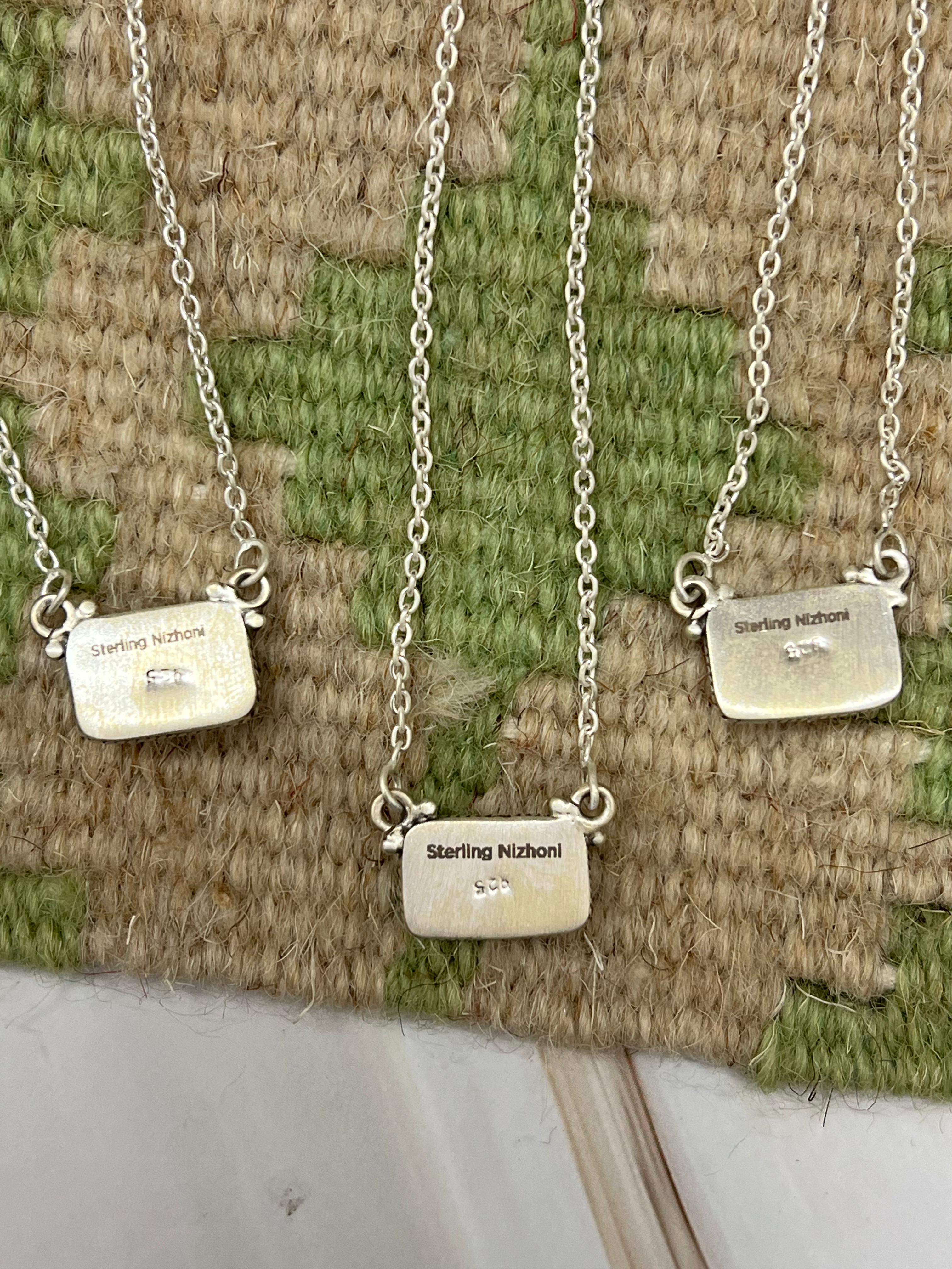 Handmade Sterling Silver Multi Stone Necklace with Signed Nizhoni