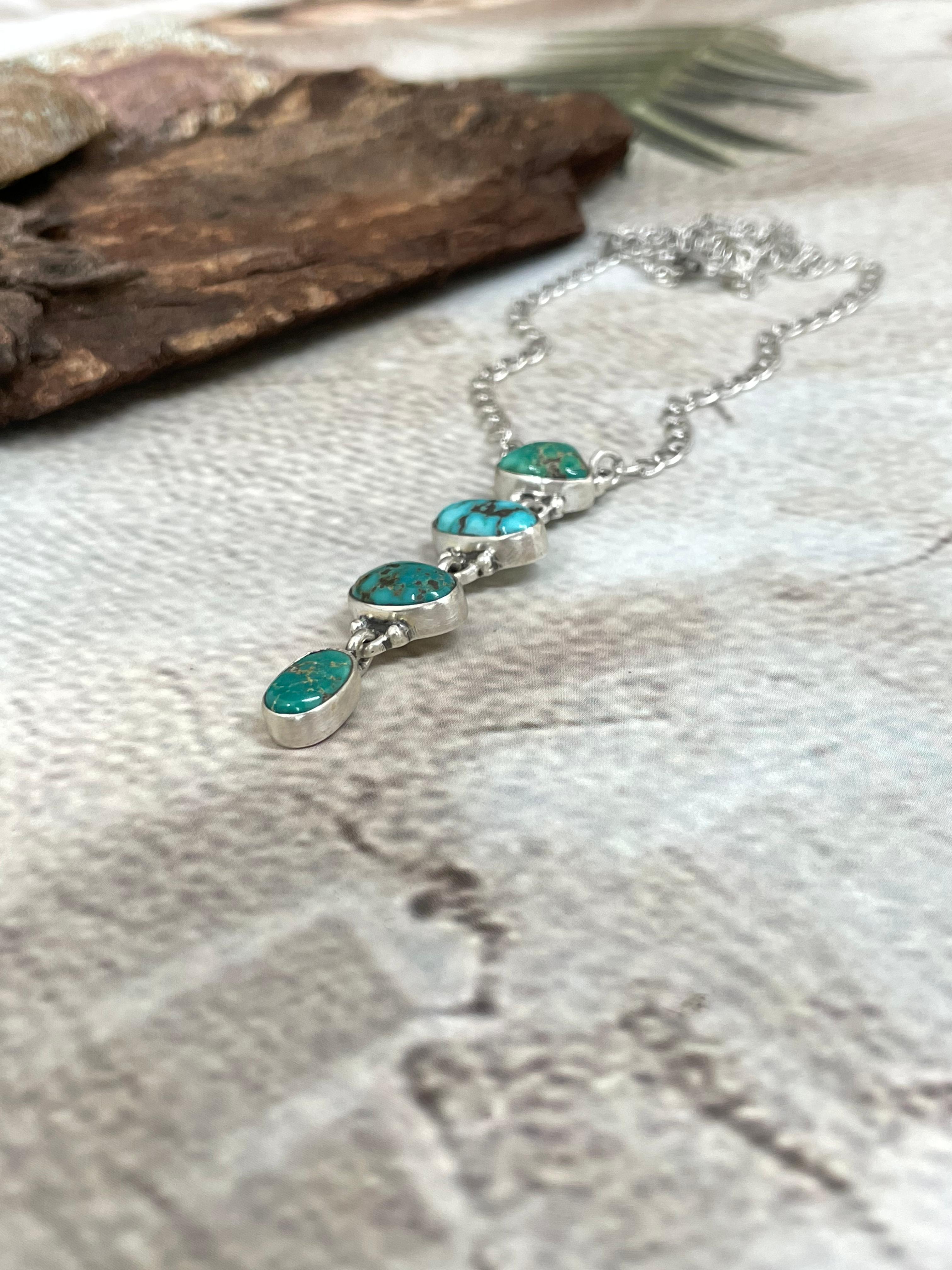 Handmade Sterling Silver Sonoran Turquoise Necklace Signed Nizhoni