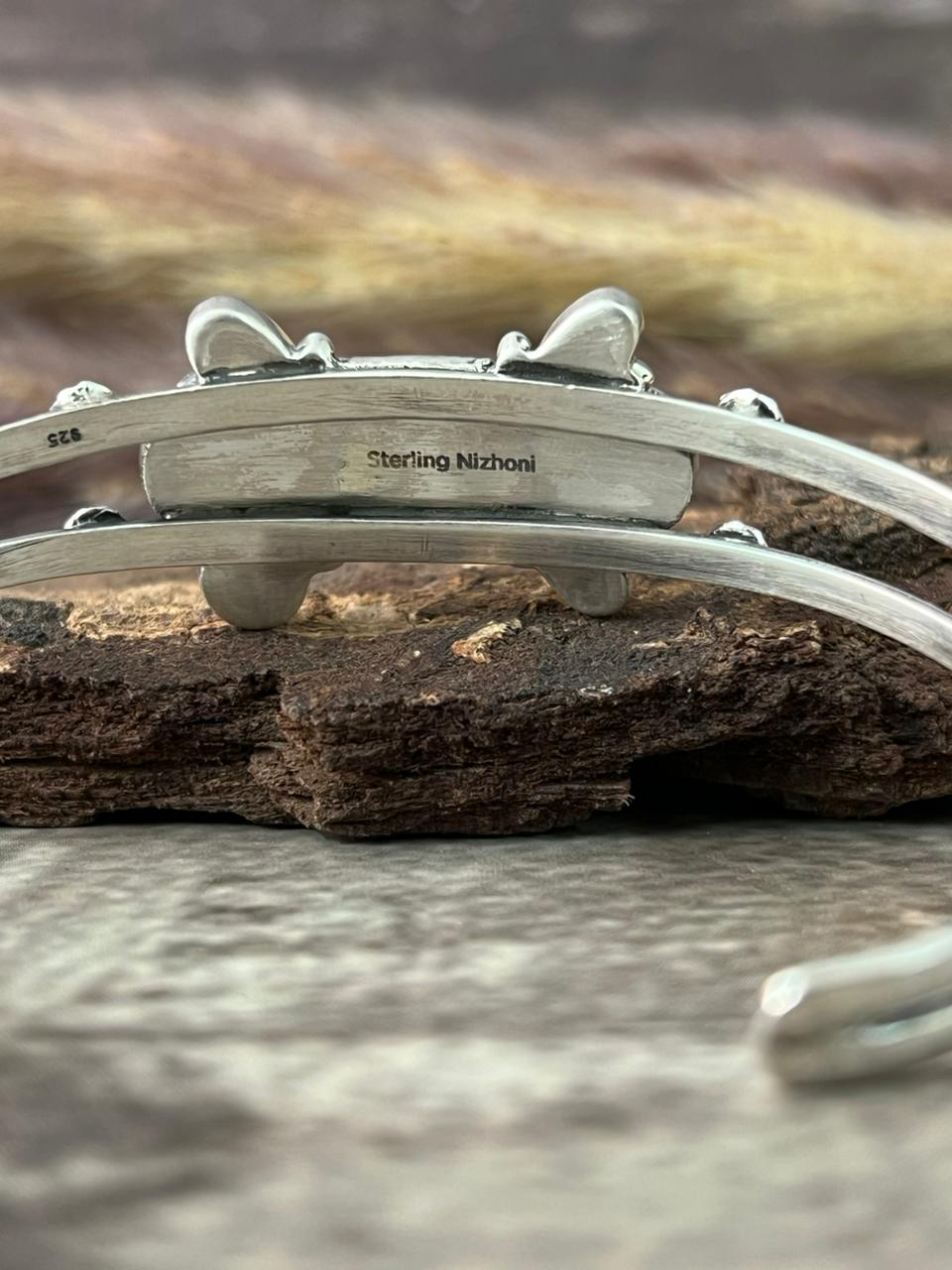Handmade Sterling Silver Palomino with Emerlad Valley Turquoise Bracelet "Signed Nizhoni"