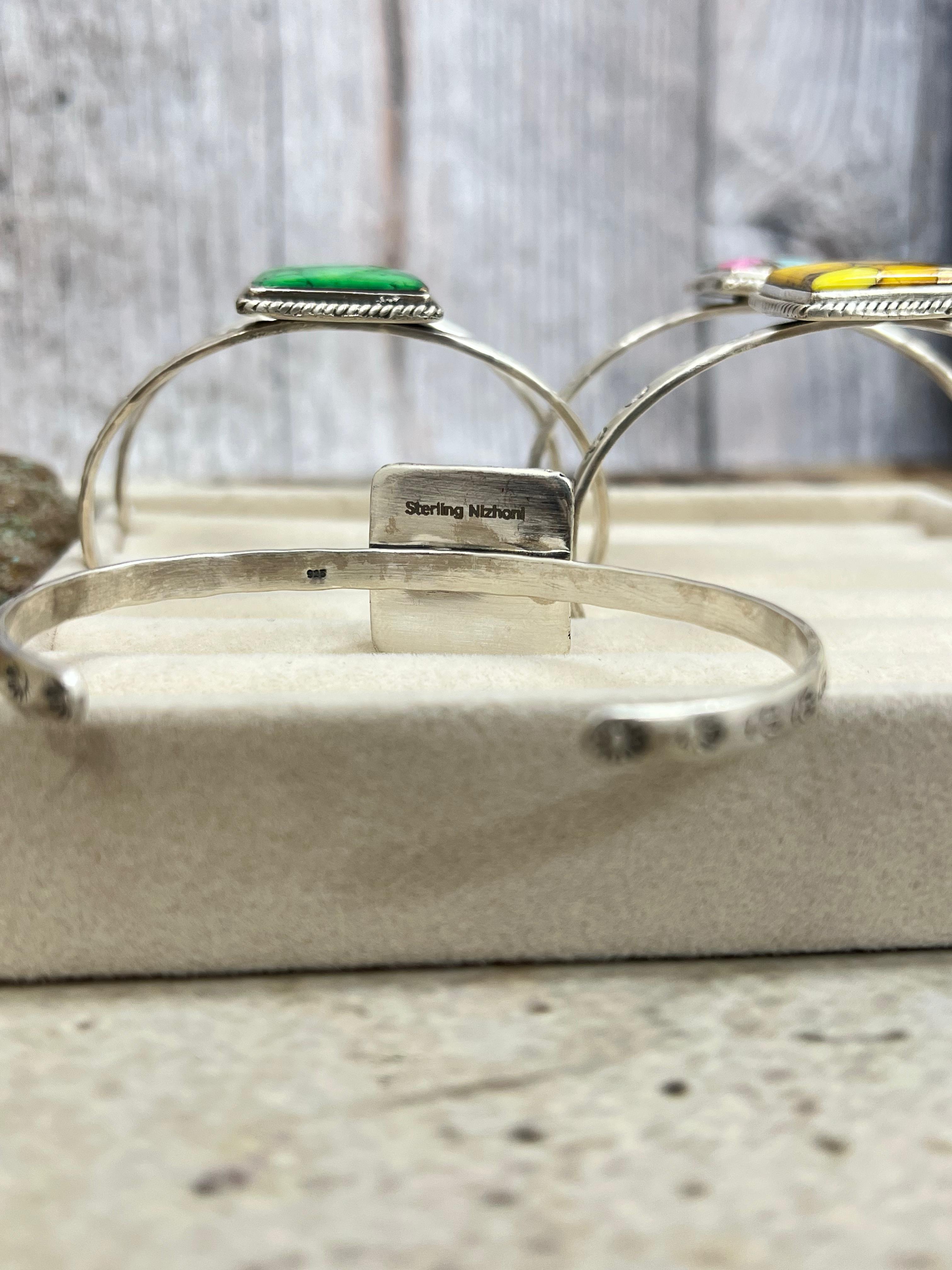 Handmade Sterling Silver Multi Stone Cuff Bracelet Signed Nizhoni