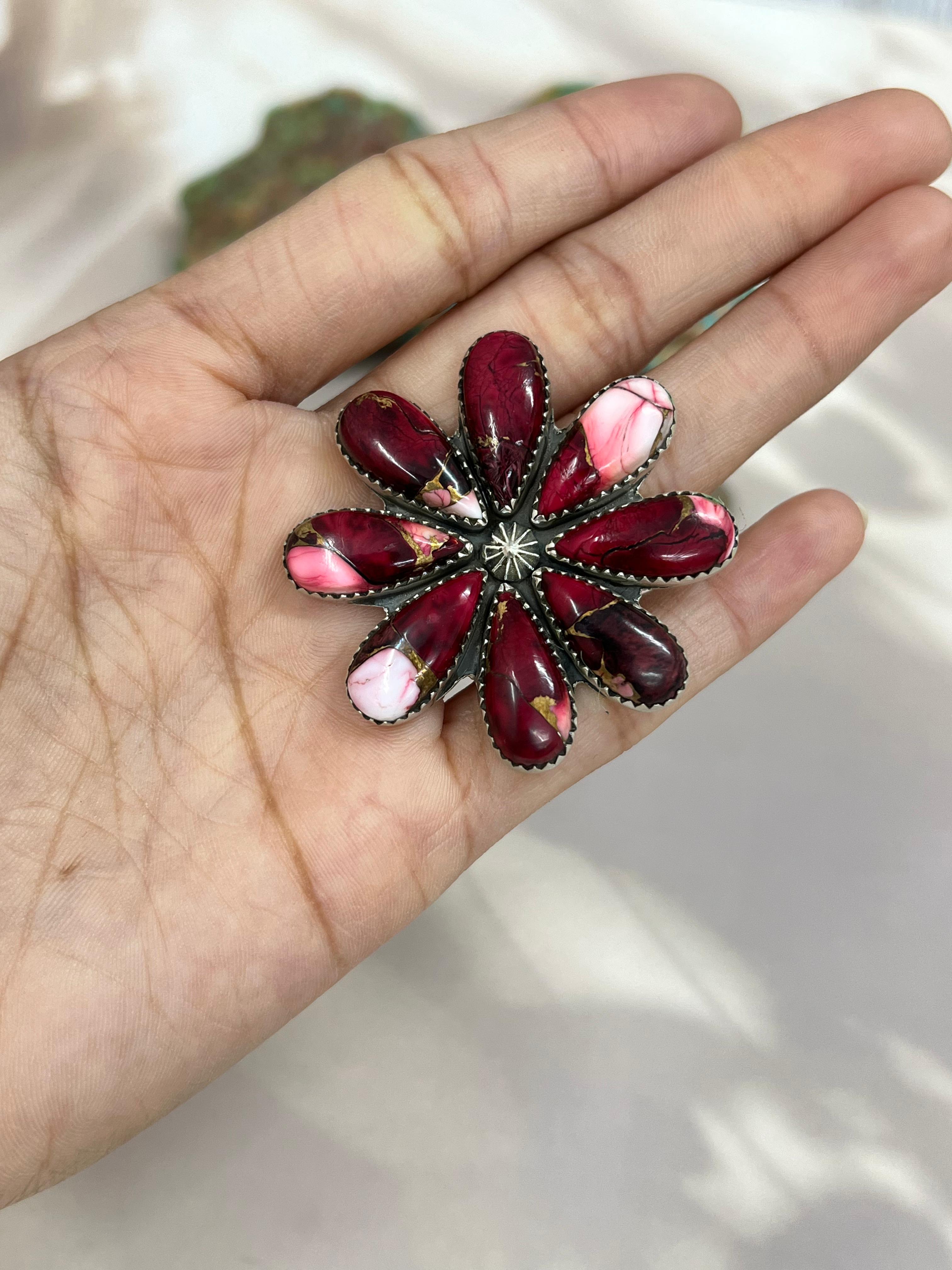 Handmade Sterling Silver Dahlia Rose Adjustable Ring with Signed Nizhoni