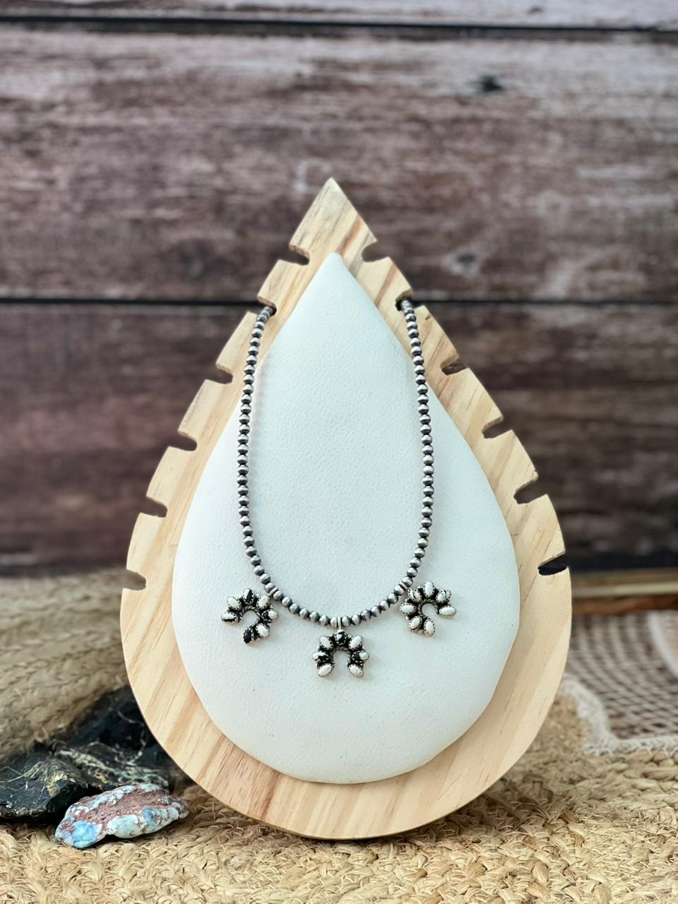 Handmade Sterling Silver White Buffalo Beaded Necklace "Signed Nizhoni"