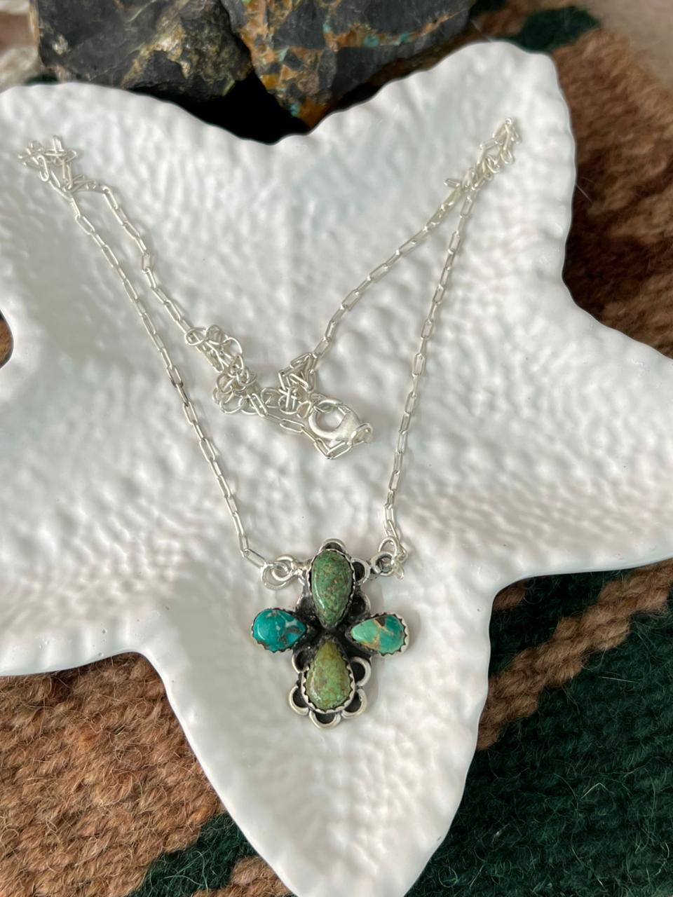 Handmade Sterling Silver Emerald Valley Necklace "Signed Nizhoni"