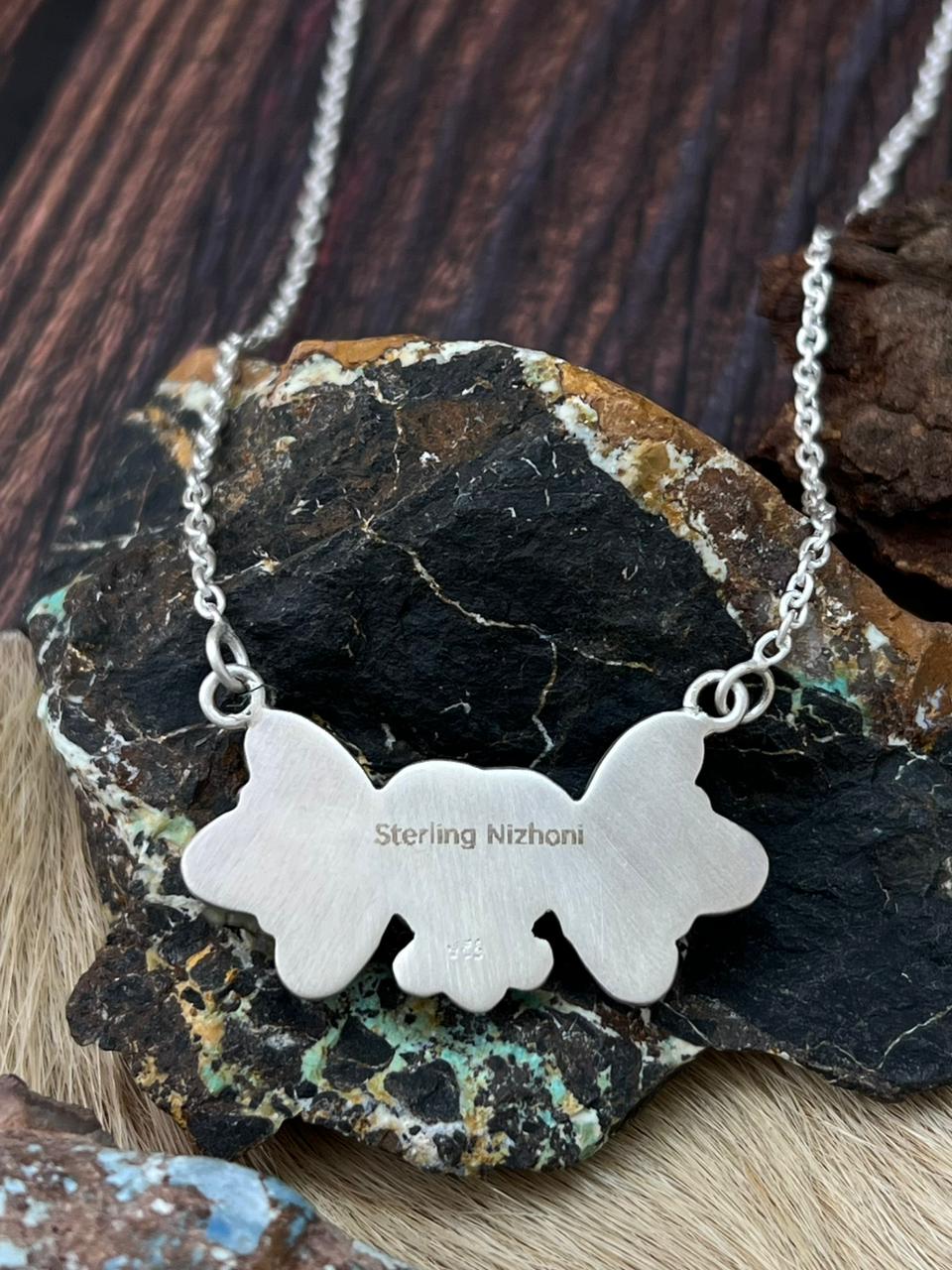 Handmade Sterling Silver White Buffalo Necklace "Signed Nizhoni"