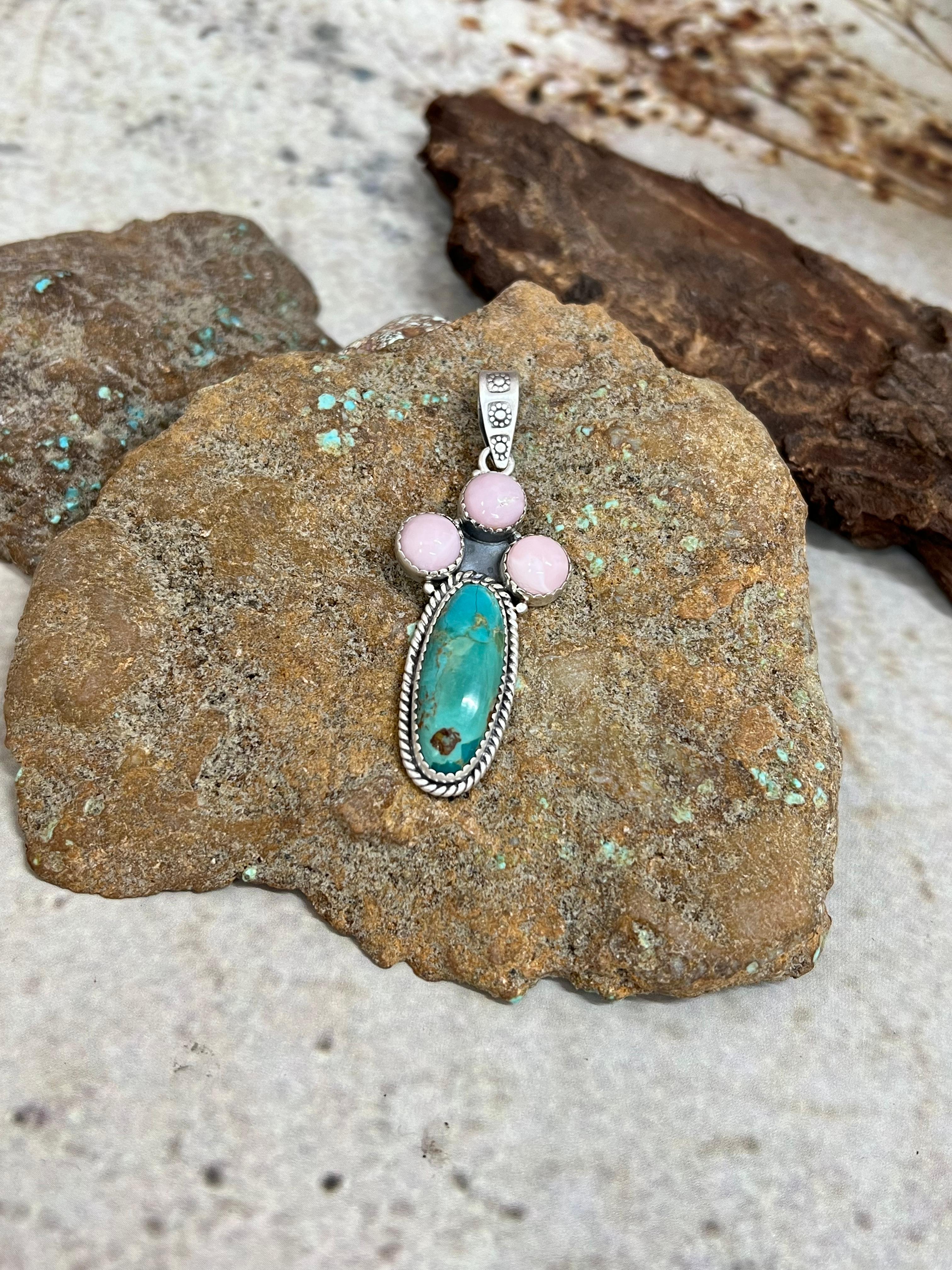 Handmade Sterling Silver Kingman with Pink Opal Pendant Signed Nizhoni