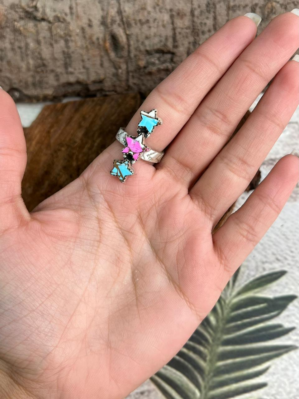 Handmade Sterling Silver Cotton Candy Star Adjustable Ring "Signed Nizhoni"