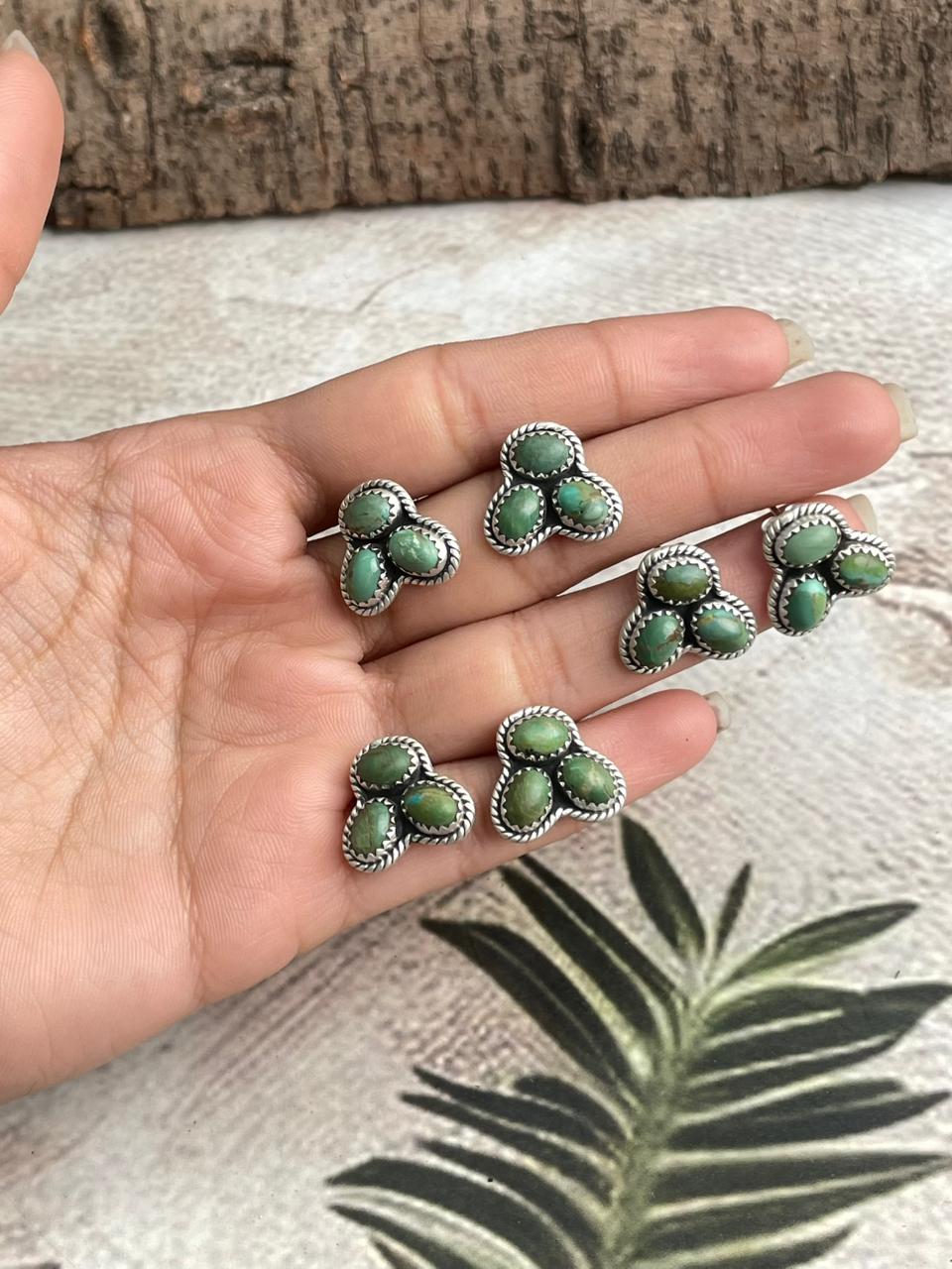 Handmade Sterling Silver Kingman Turquoise Post Studs Earrings "Signed Nizhoni"