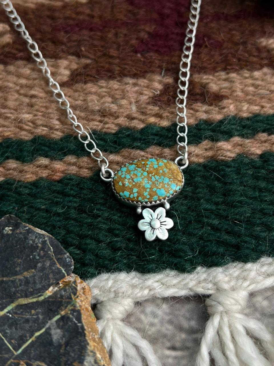 Handmade Sterling Silver Number 8 Turquoise Necklace "Signed Nizhoni"