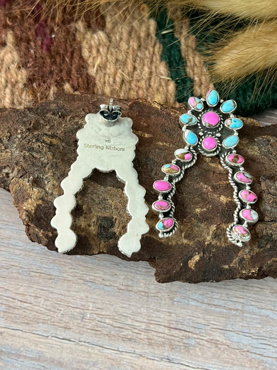 Handmade Sterling Silver Cotton Candy Post Earrings "Signed Nizhoni"