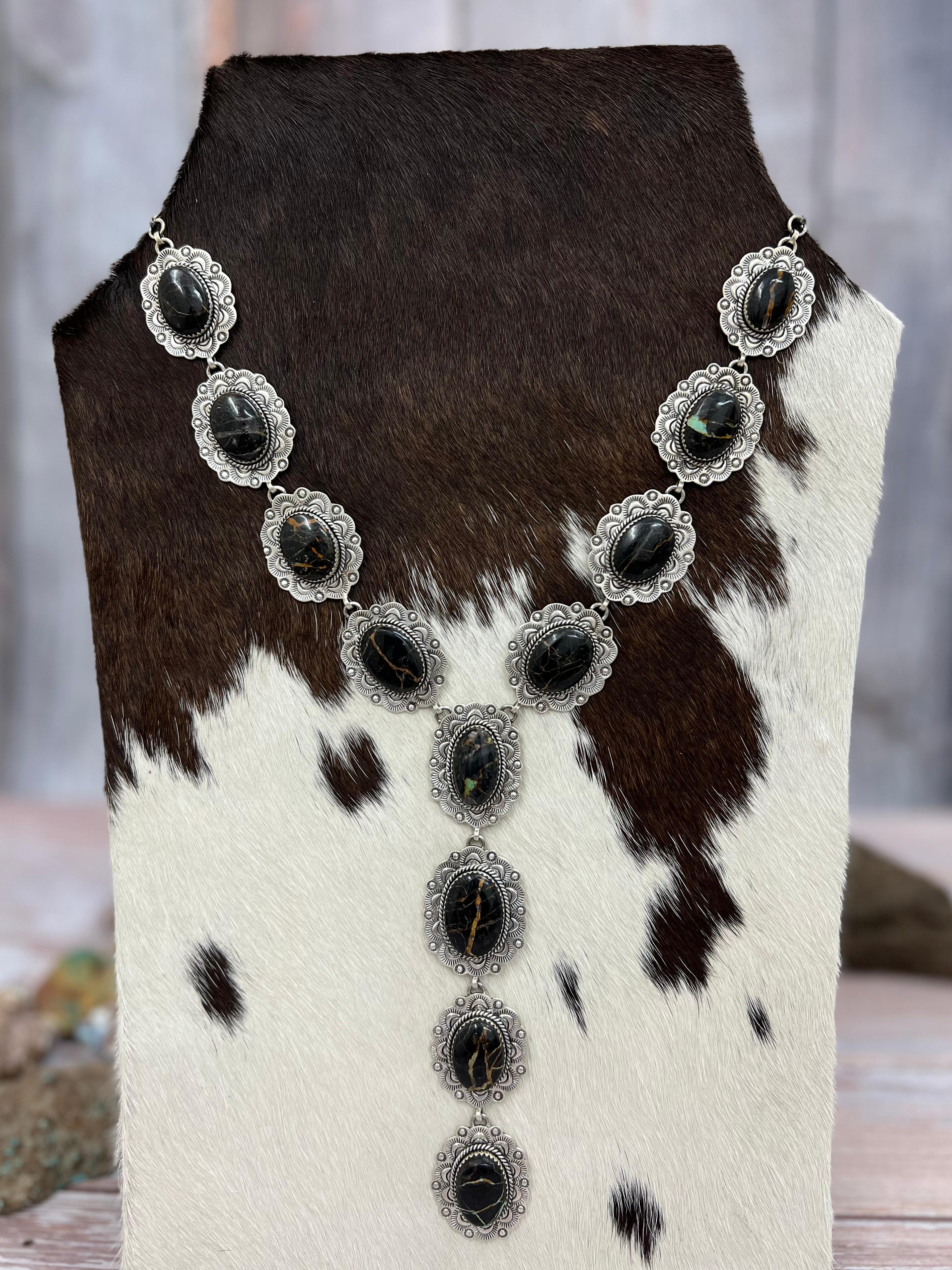 Handmade Sterling Silver Black Jack Necklace with Signed Nizhoni