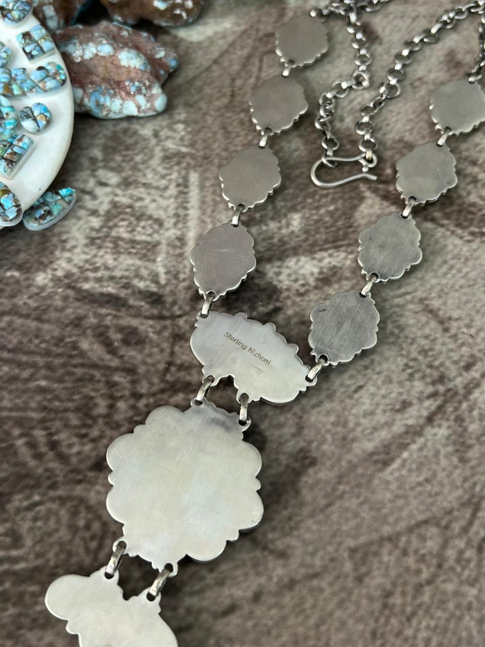 Handmade Sterling Silver 'Golden Hills Turquoise Cobble Collection' Necklace "Signed Nizhoni"