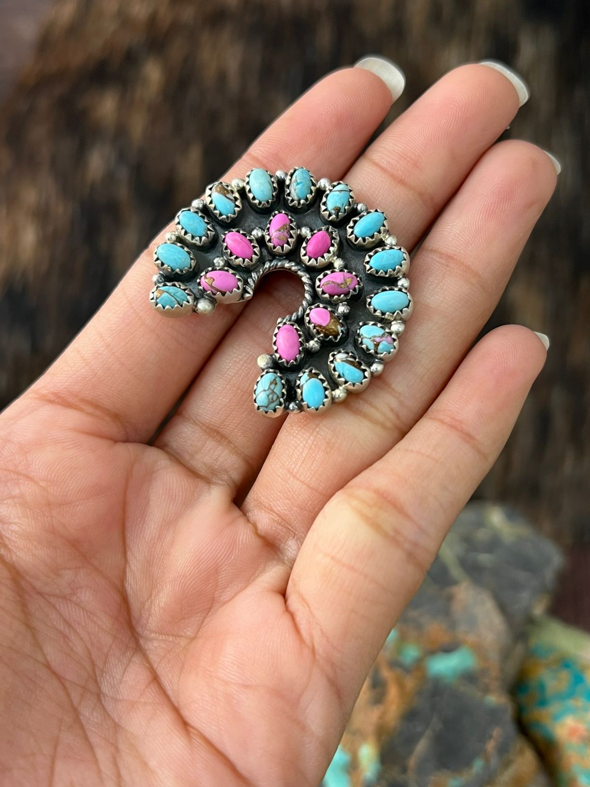 Handmade Sterling Silver Cotton Candy Naja Adjustable Ring "Signed Nizhoni"