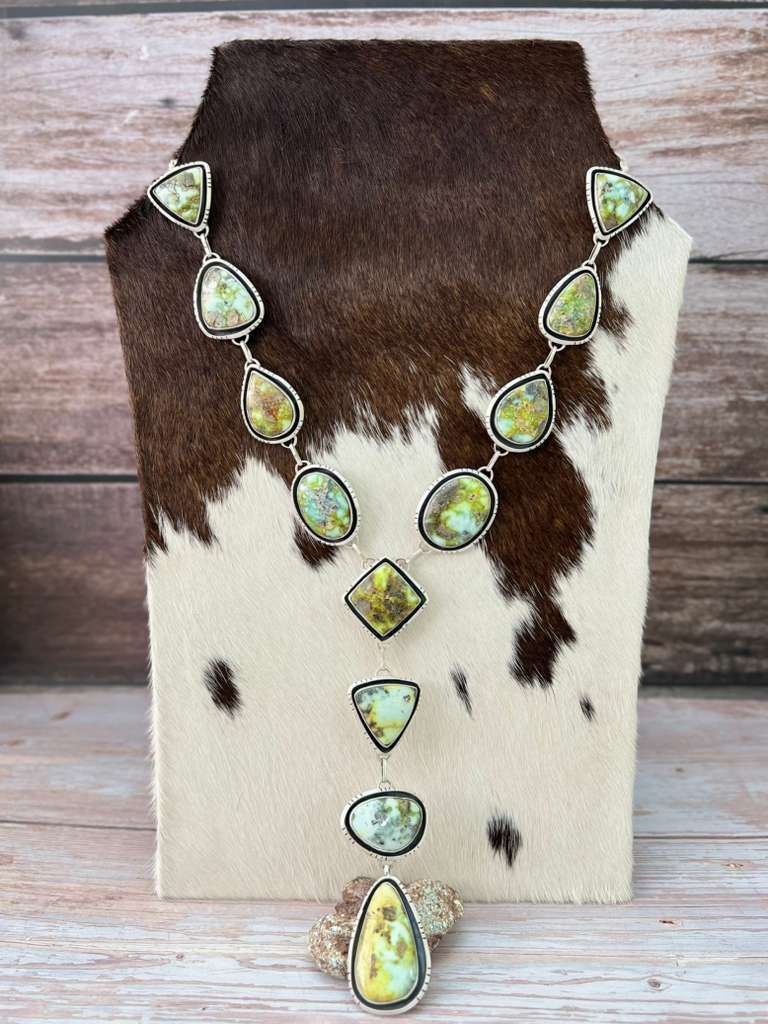 Handmade Sterling Silver Palomino Turquoise Necklace with Signed Nizhoni