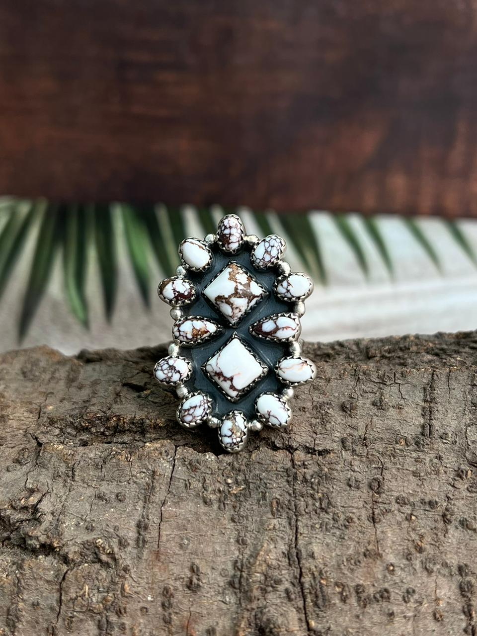 Handmade Sterling Silver Wildhorse Magnesite Adjustable Ring "Signed Nizhoni"