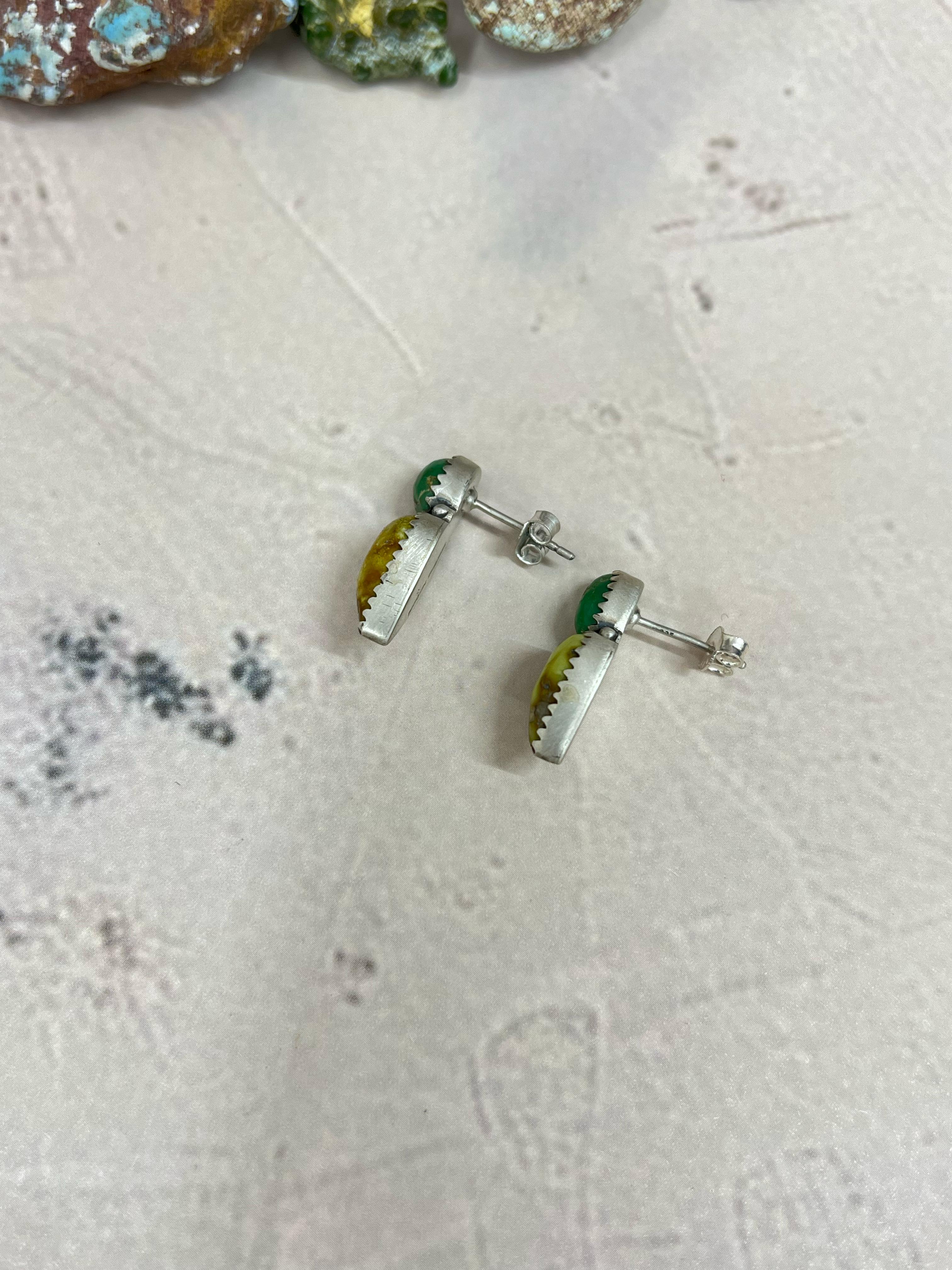 Handmade Sterling Silver Palomino with Sonoran Mountain Turquoise Post Earrings, Signed Nizhoni