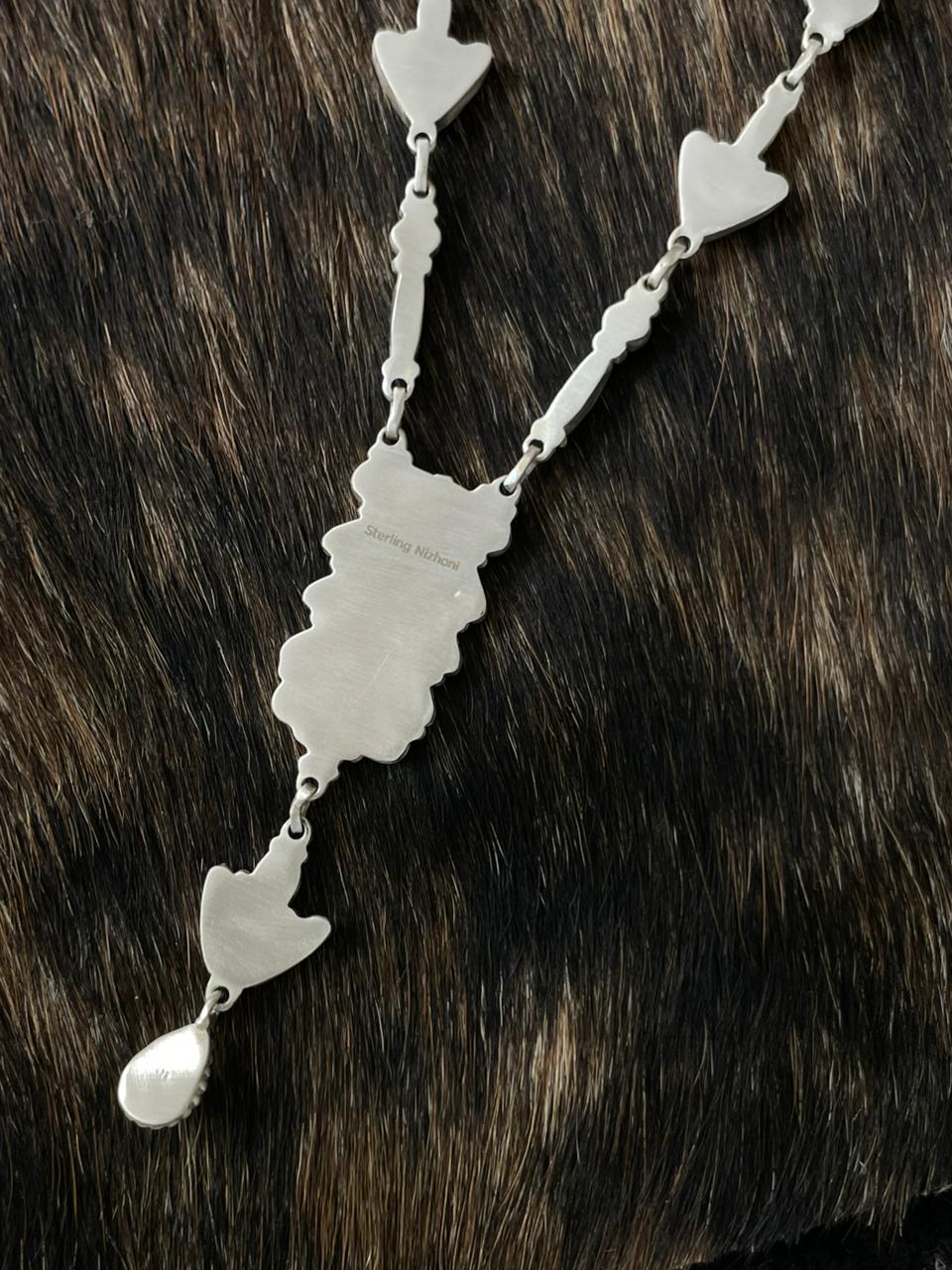 Handmade Sterling Silver White Buffalo with Red Opal Necklace "Signed Nizhoni"