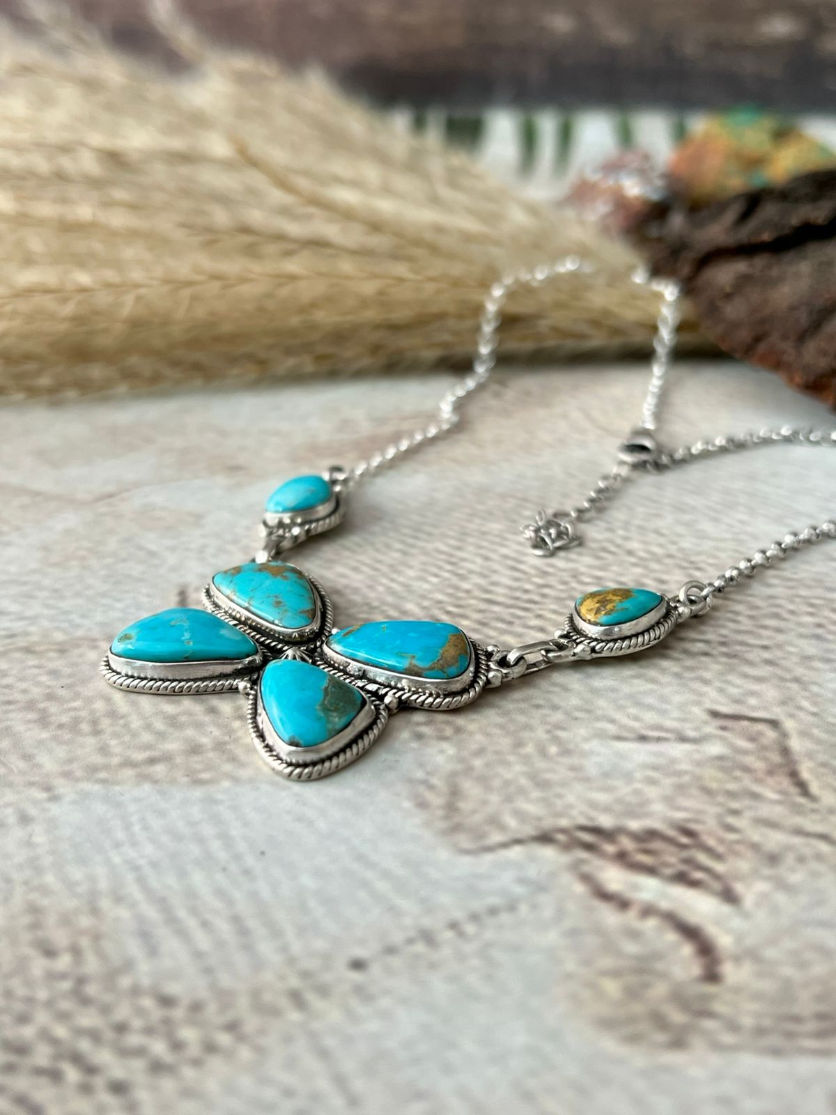 Handmade Sterling Silver Santa Maria Turquoise Butterfly Necklace "Signed Nizhoni"