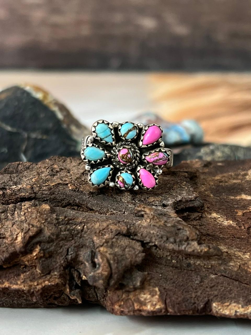 Handmade Sterling Silver Cotton Candy Adjustable Ring "Signed Nizhoni"
