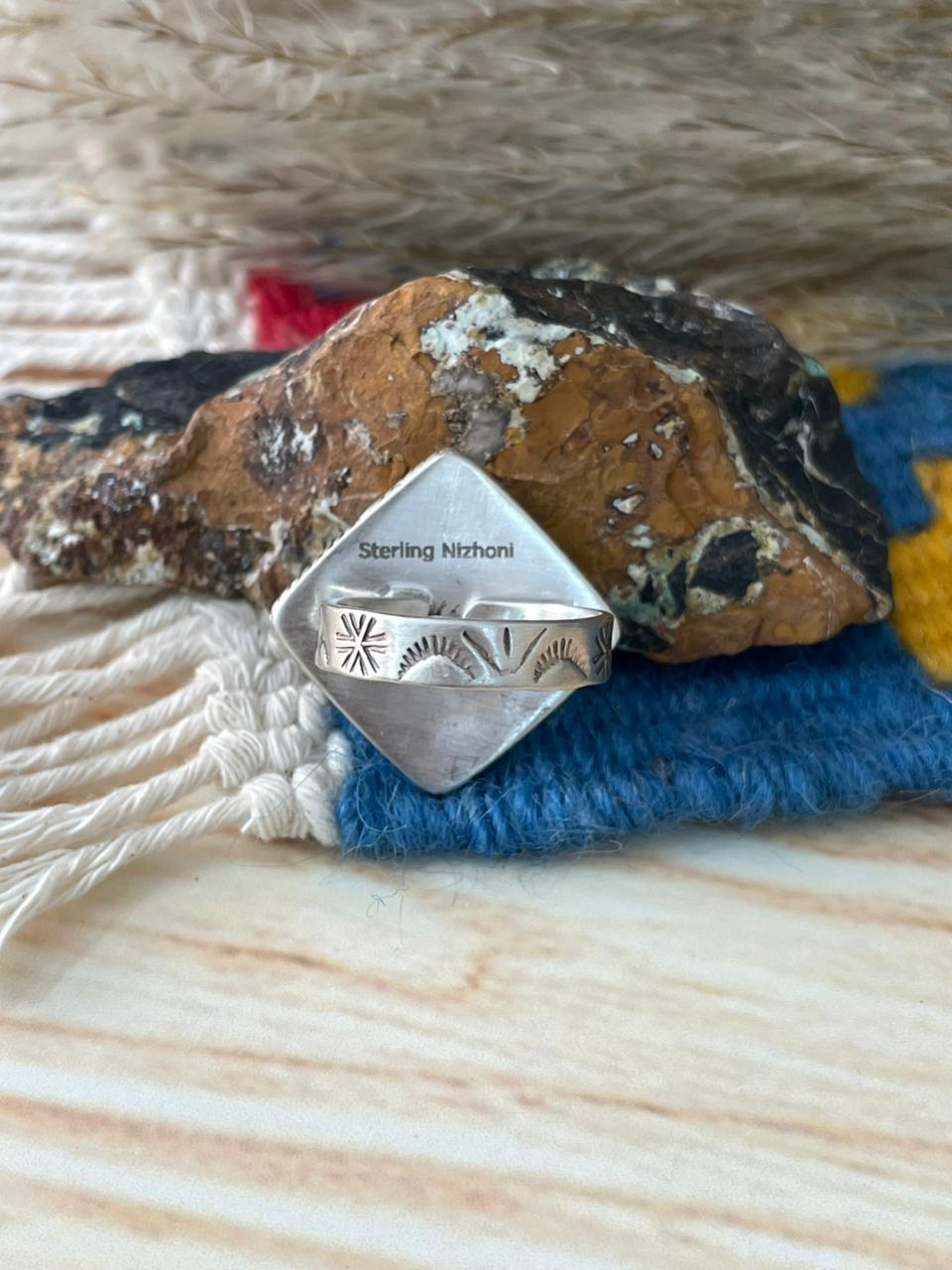 Handmade Sterling Silver Black Onyx Adjustable Ring "Signed Nizhoni"