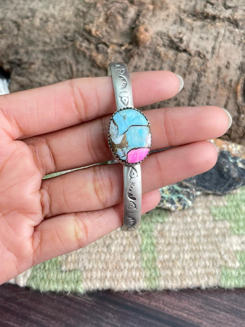 Handmade Sterling Silver Cotton Candy Cuff Bracelet "Signed Nizhoni"