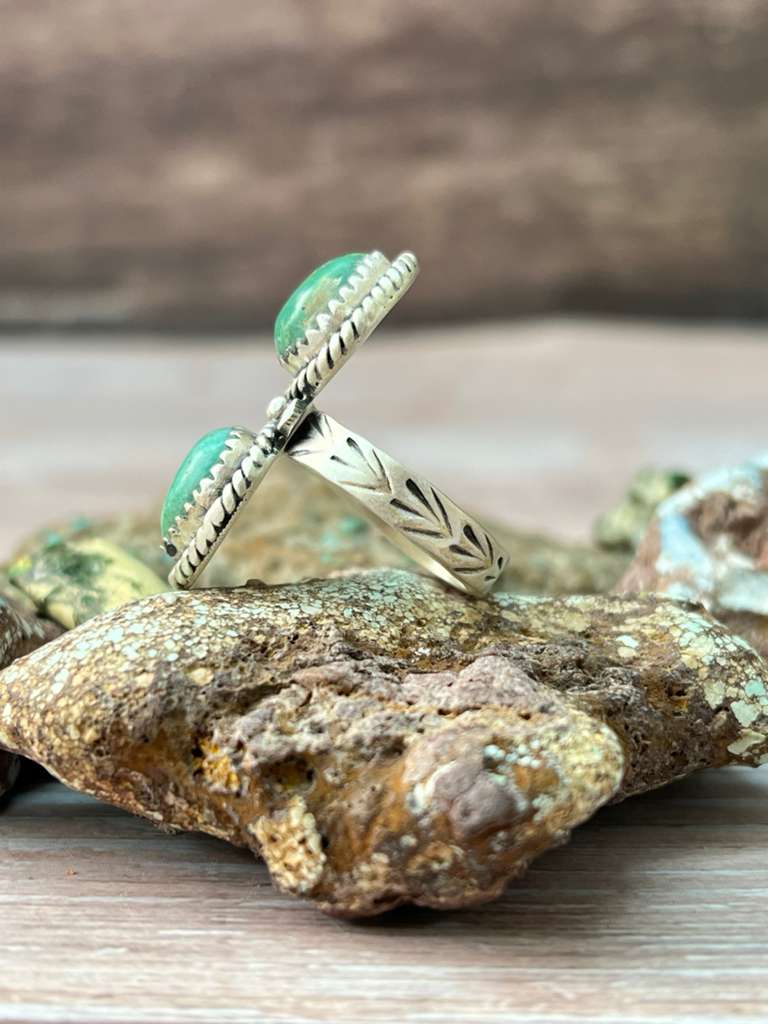 Handmade Sterling Silver Kingman Turquoise Adjustable Ring "Signed Nizhoni"