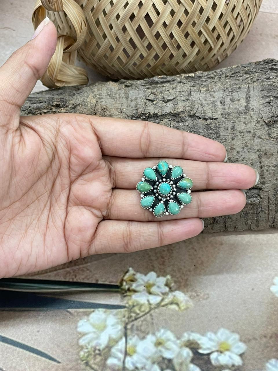 Handmade Sterling Silver Kingman Turquoise Hair Tie with Signed Nizhoni