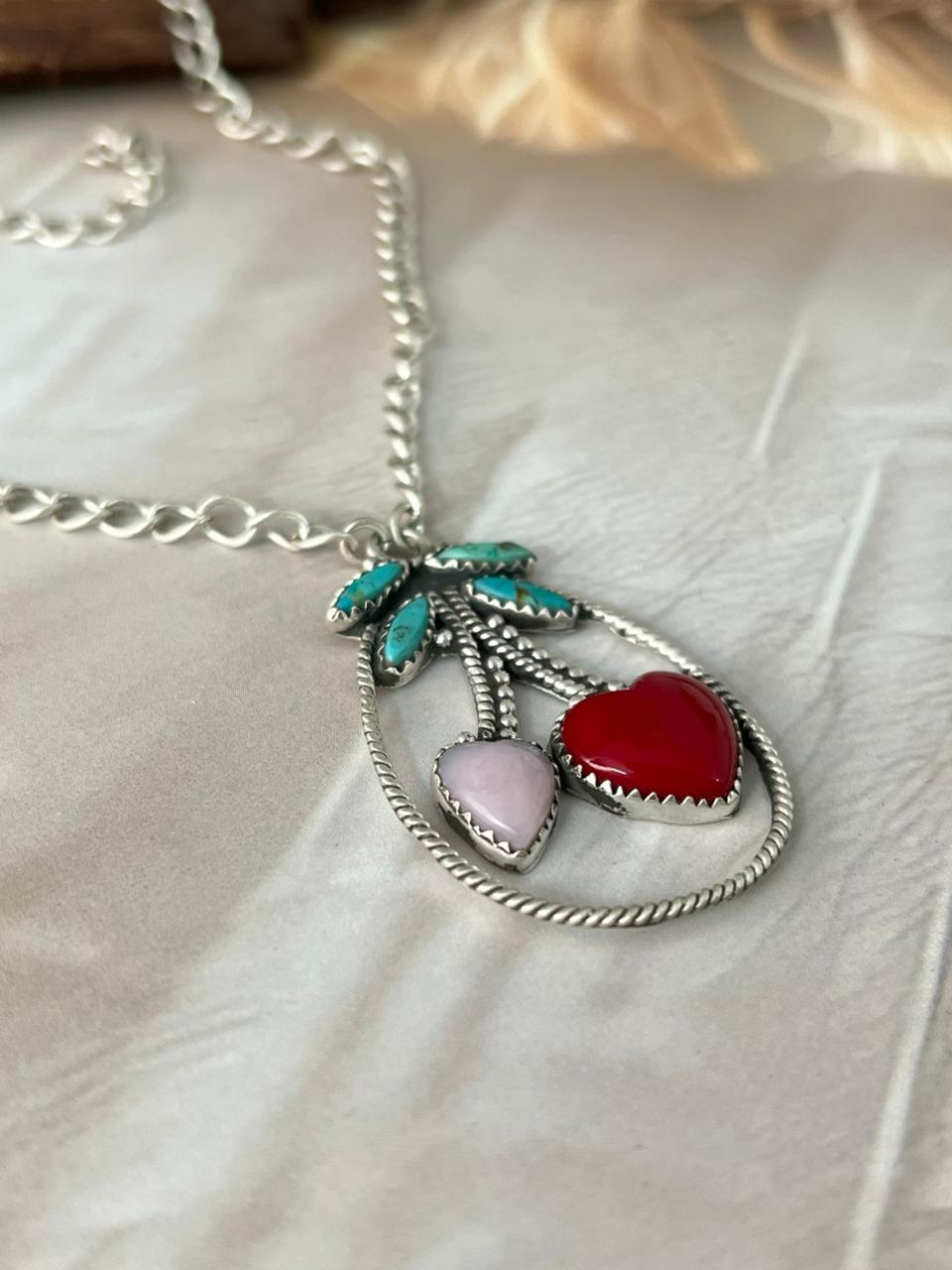 Handmade Sterling Silver Multi Stone Cherry Necklace "Signed Nizhoni"