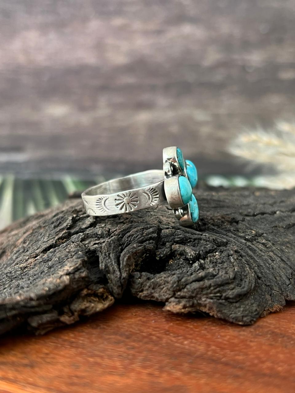 Handmade Sterling Silver White Water Turquoise Adjustable Ring "Signed Nizhoni"
