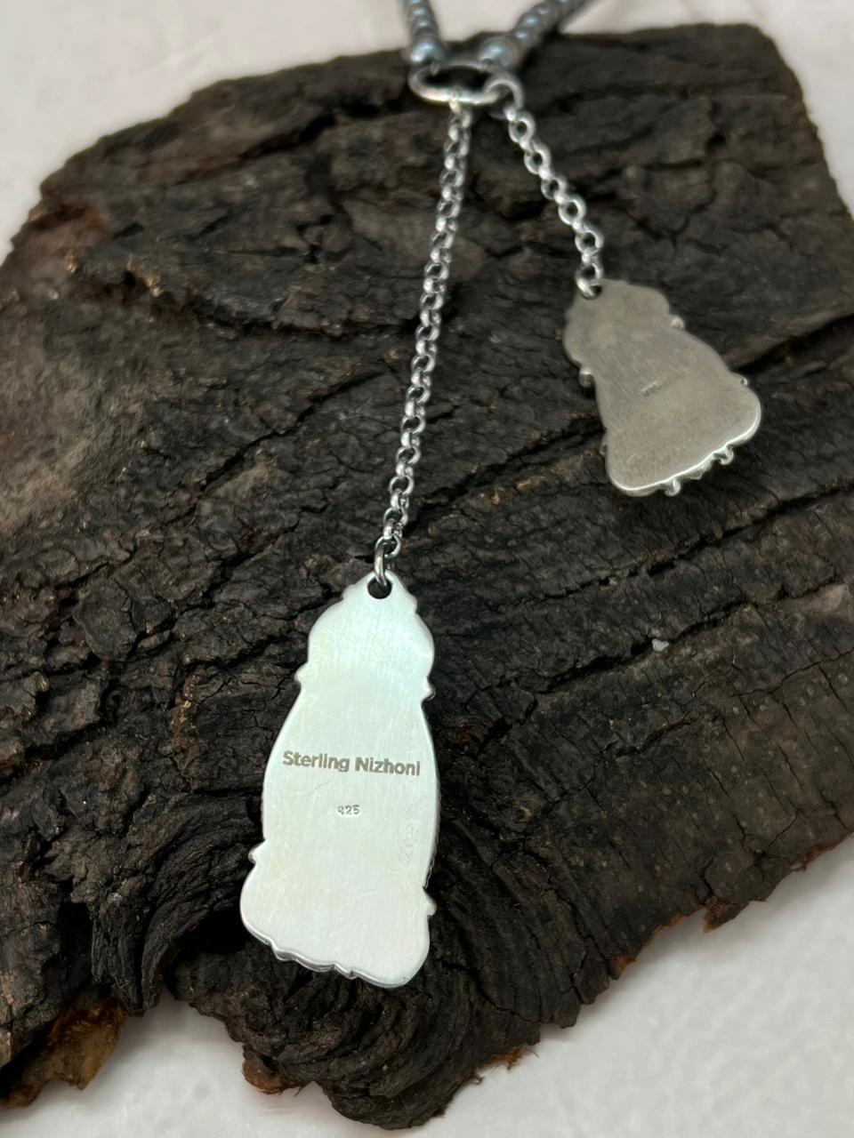 Handmade Sterling Silver Beaded Emerald Rose Necklace "Signed Nizhoni"