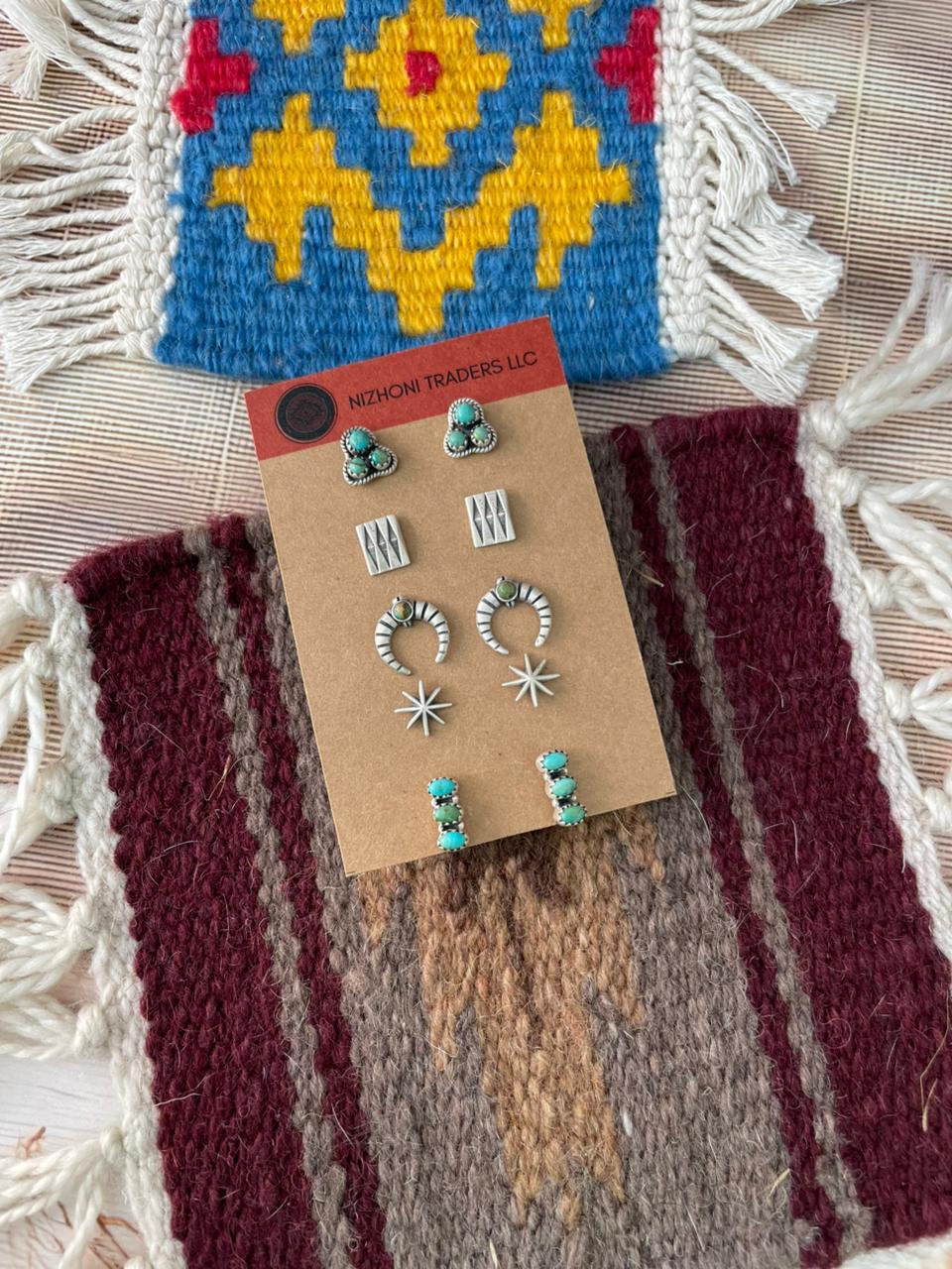 Handmade Sterling Silver Kingman Turquoise Post Studs Earrings Set