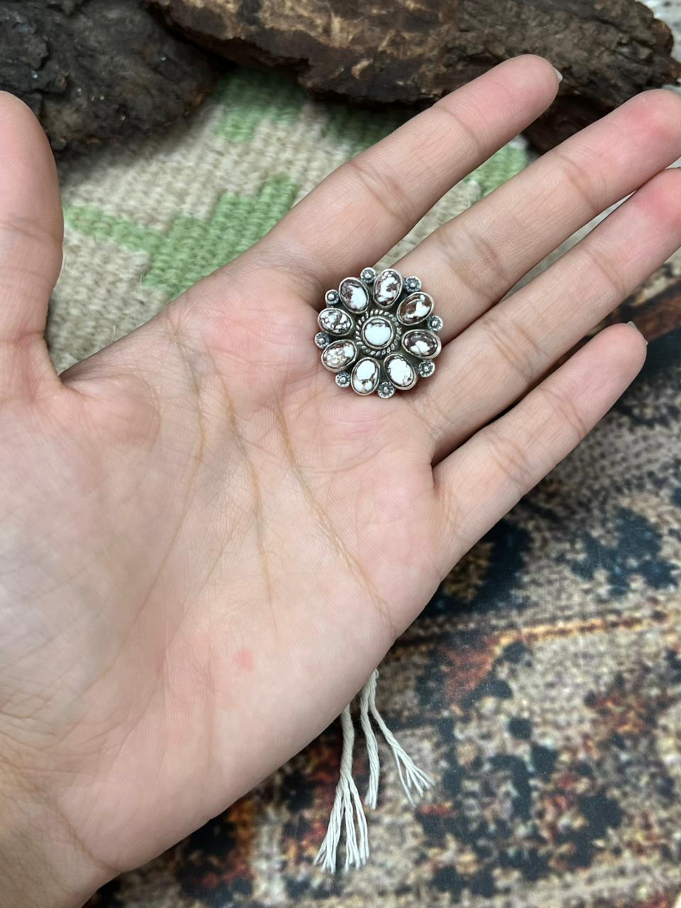 Handmade Sterling Silver Wildhorse Magnesite Adjustable Ring "Signed Nizhoni"