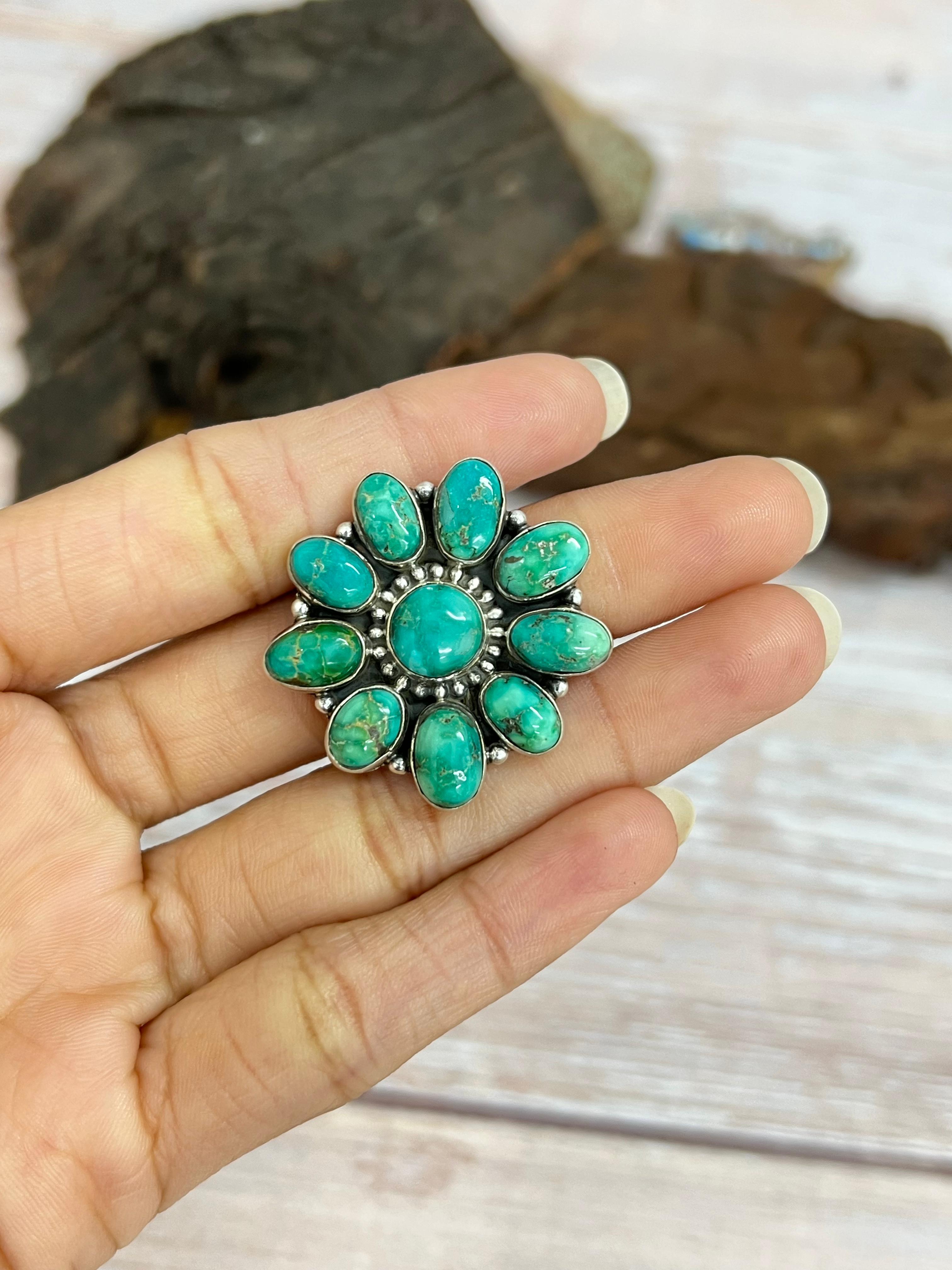 Handmade Sterling Silver Emerald Valley Adjustable Ring with Signed Nizhoni