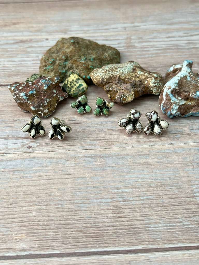 Handmade Sterling Silver Multi Stones Post Studs "Signed Nizhoni"