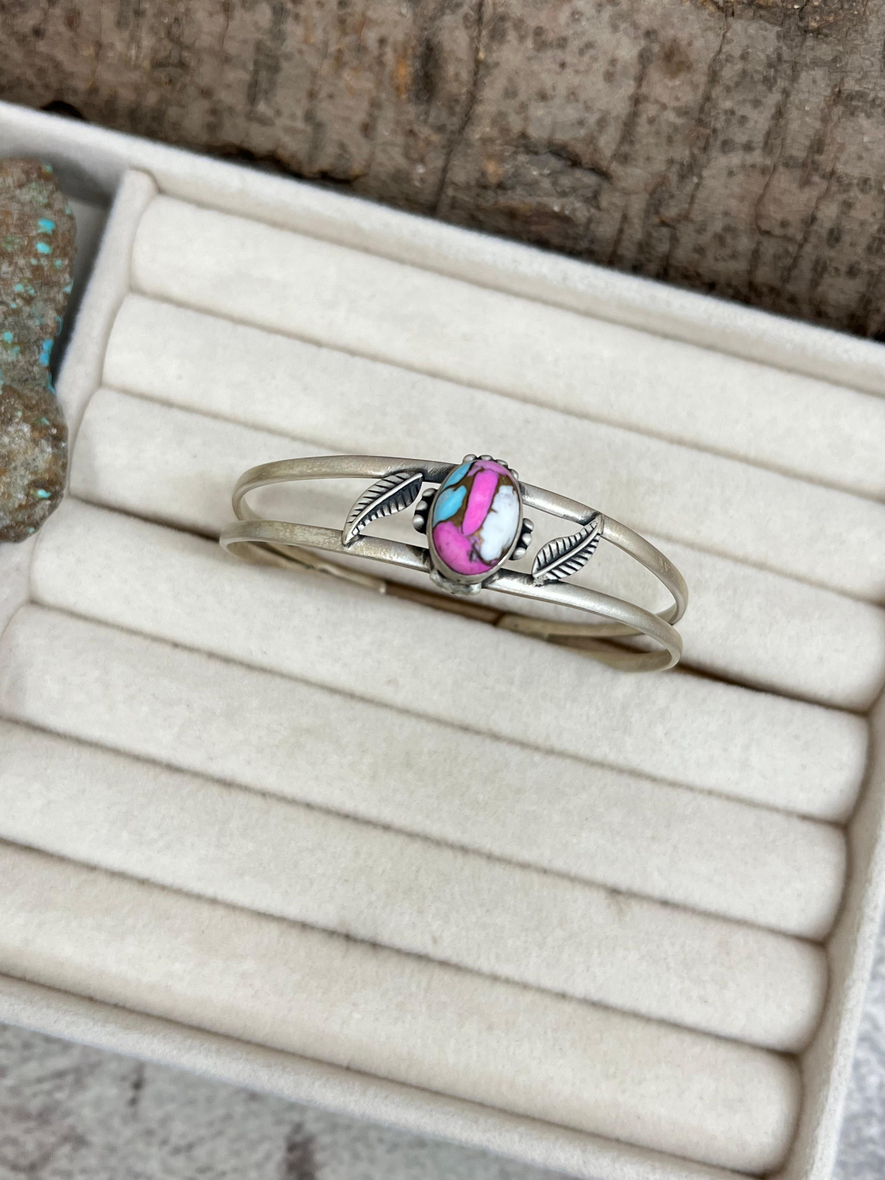 Handmade Sterling Silver Cotton Candy Turquoise Bracelet with Signed Nizhoni