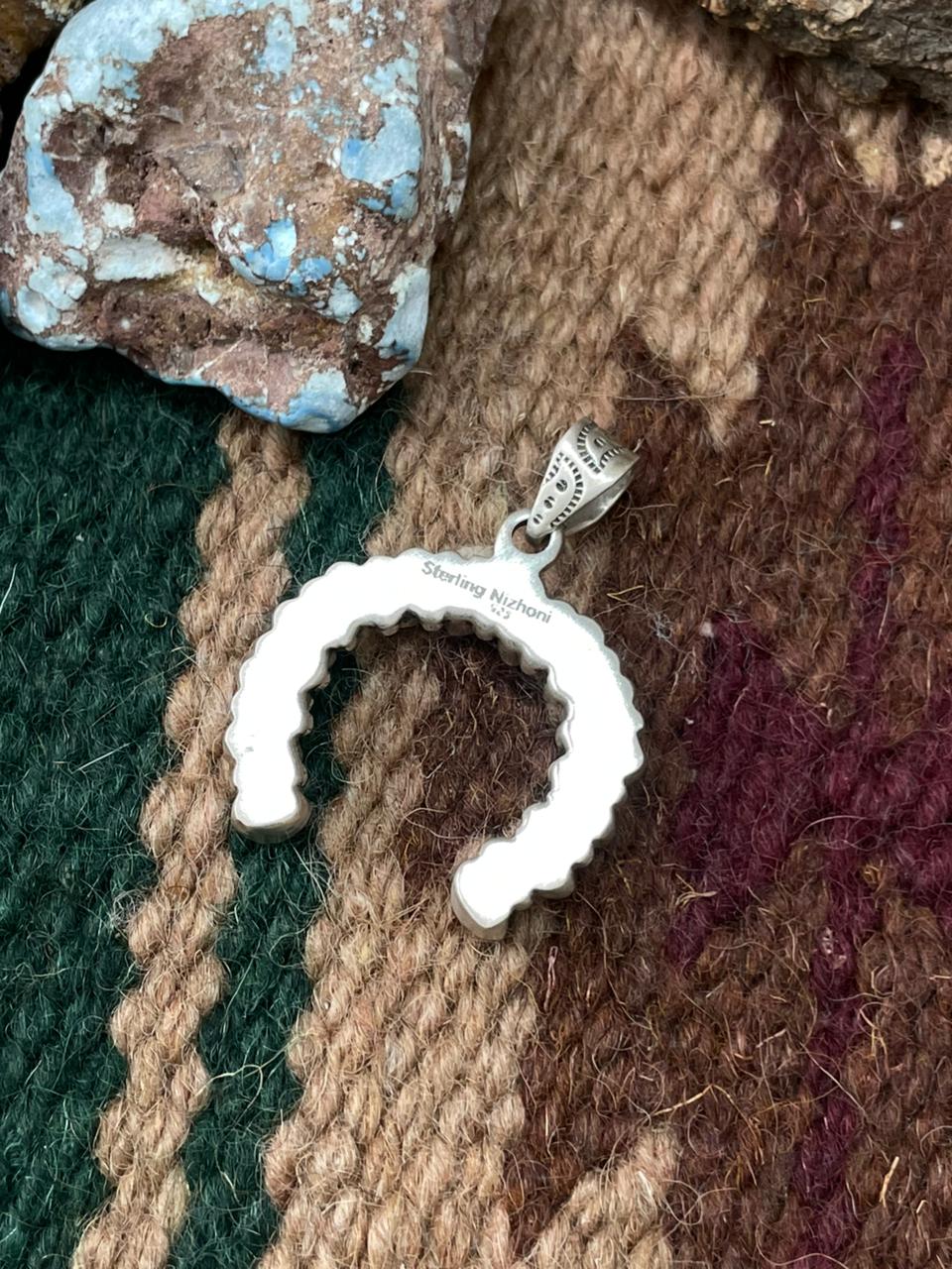 Handmade Sterling Silver Wildhorse Magnesite Naja Pendant "Signed Nizhoni"