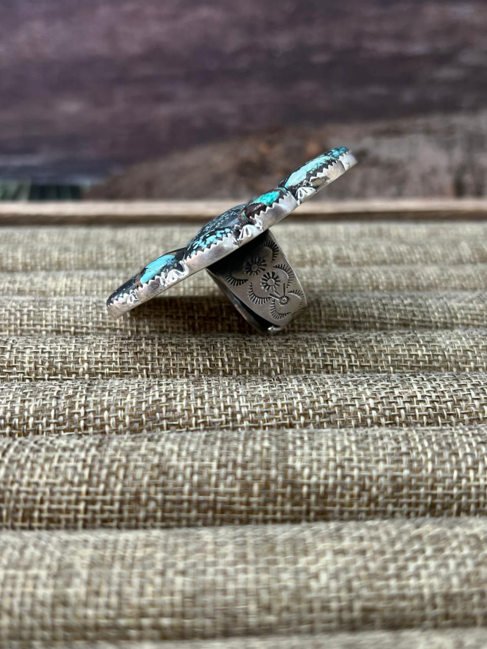 Handmade Sterling Silver Lander Turquoise Adjustable Ring With Signed Nizhoni