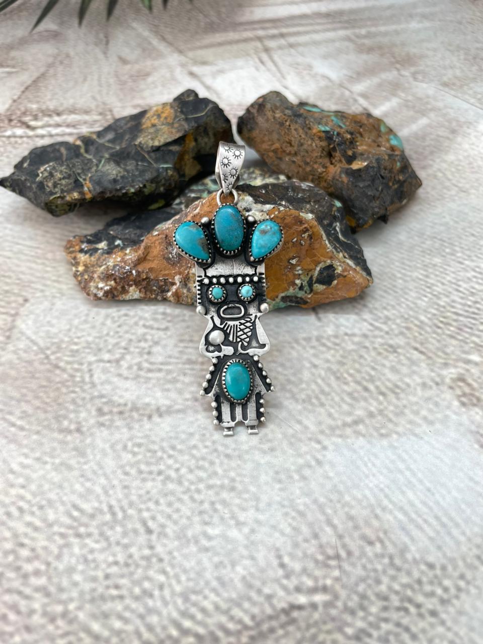 Handmade Sterling Silver Kingman Turquoise Pendant "Signed Nizhoni"