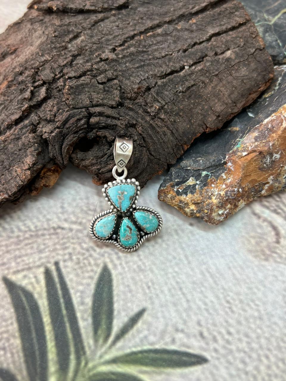 Handmade Sterling Silver White Water Turquoise Pendant "Signed Nizhoni"