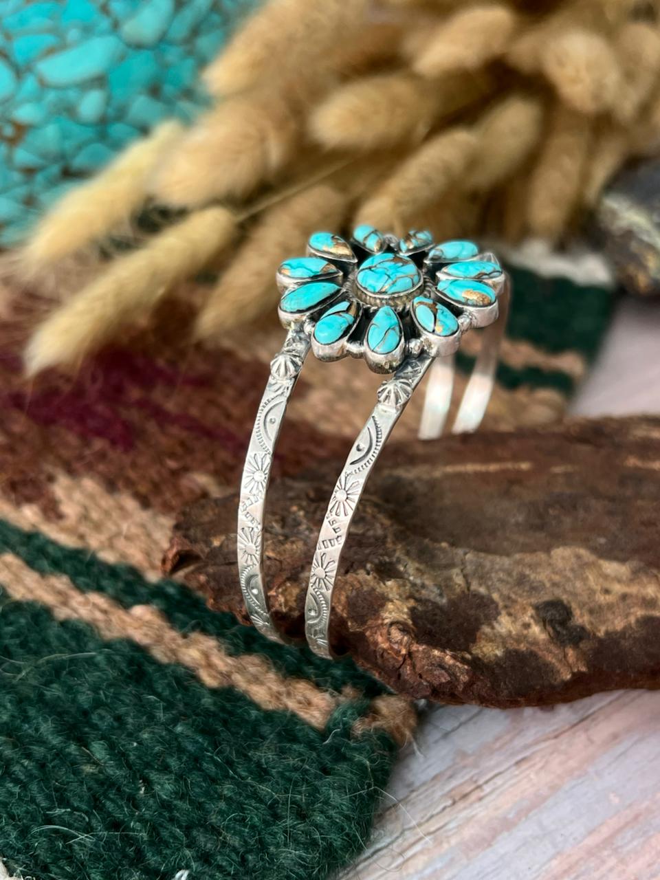 Handmade Sterling Silver Mint Dahlia Collection: Cuff Bracelet "Signed Nizhoni"