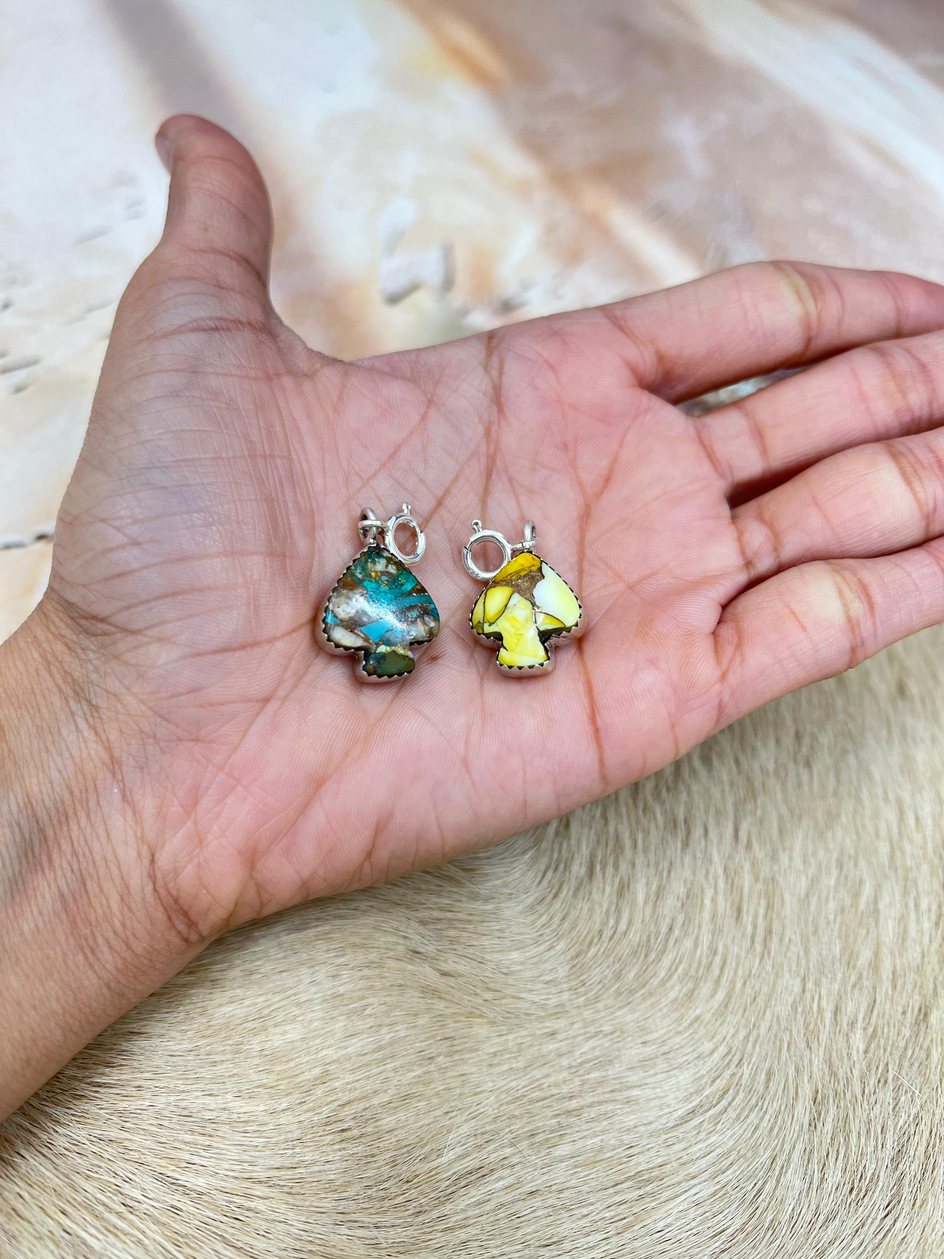 Handmade Sterling Silver Honey Dahlia, Royston Turquoise Spade Charms with Signed Nizhoni