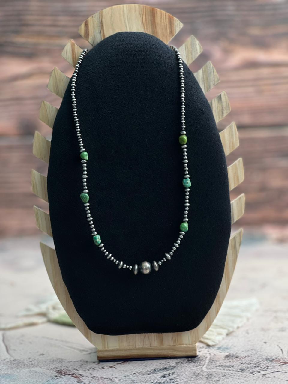 Handmade Sterling Silver Beaded Emerald Valley Necklace