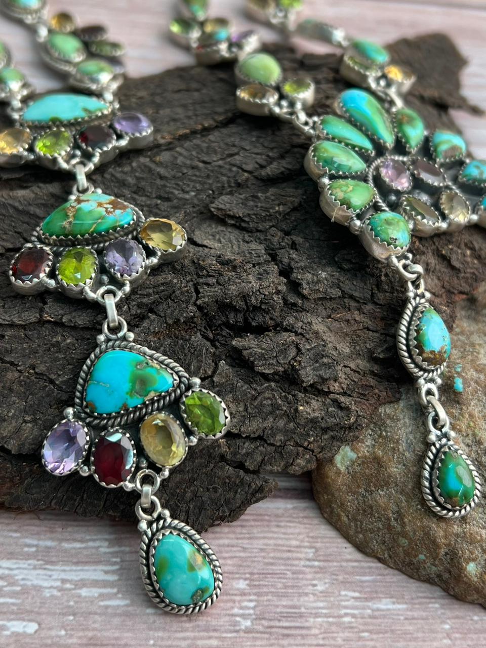 Handmade Sterling Silver Sonoran with Cut Stone Necklace "Signed Nizhoni"