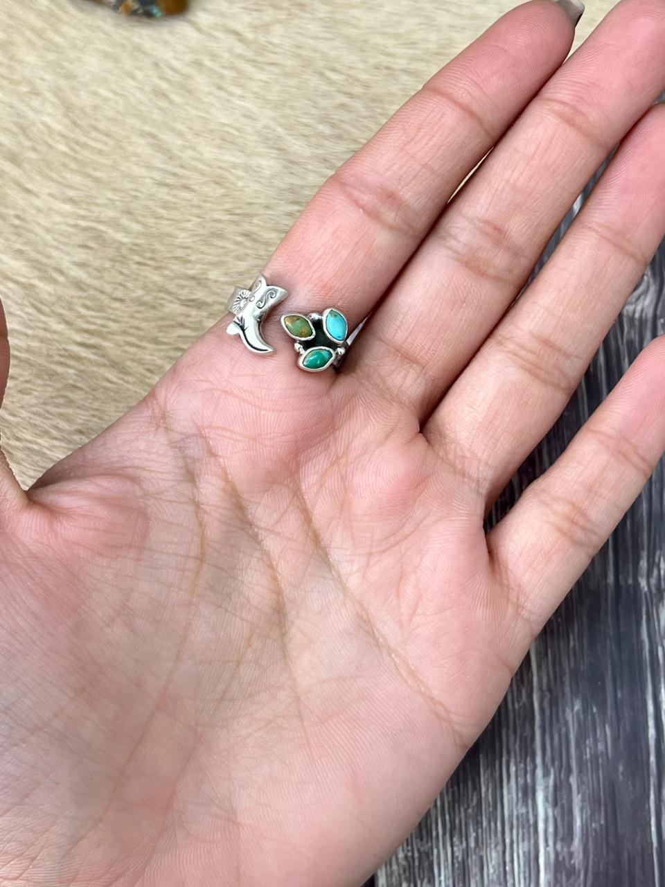 Handmade Sterling Silver Kingman Turquoise Adjustable Ring "Signed Nizhoni"