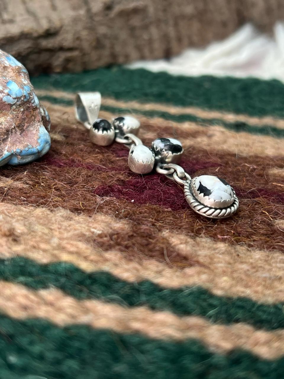 Handmade Sterling Silver White Buffalo Pendant "Signed Nizhoni"