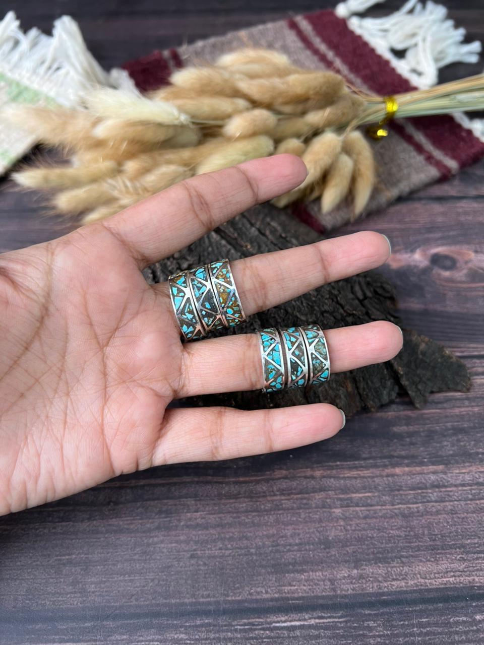 Handmade Sterling Silver Number 8 Turquoise INLAY BAND Ring "Signed Nizhoni"