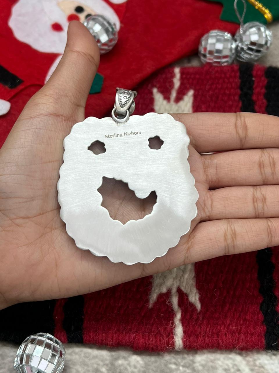 "Christmas Collection" Handmade Sterling Silver Hot Pink with Sonoran Mountain Turquoise Pendant "Signed Nizhoni"