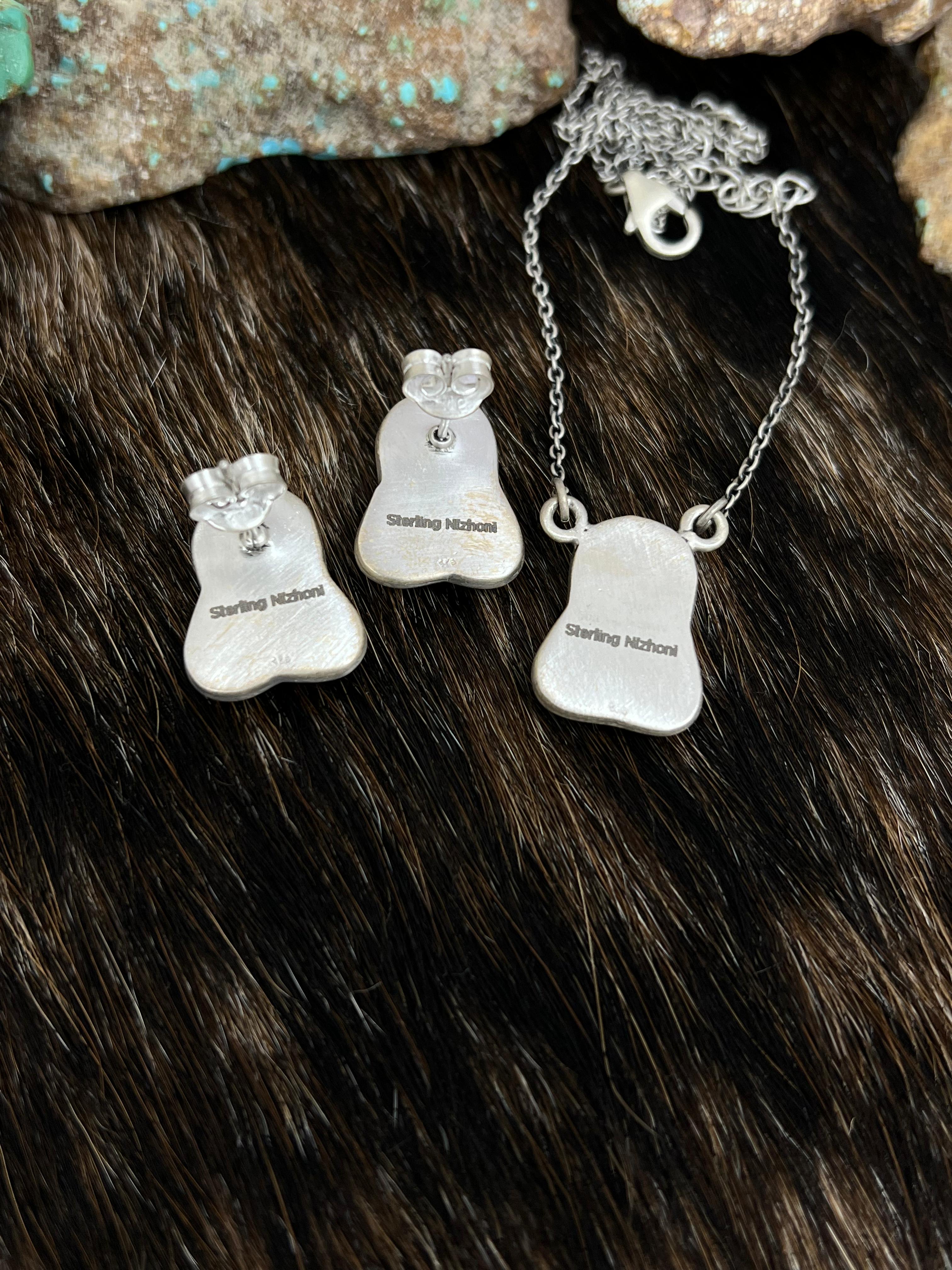 Handmade Sterling Silver Grape Dahlia Necklace Earrings Set, Signed Nizhoni