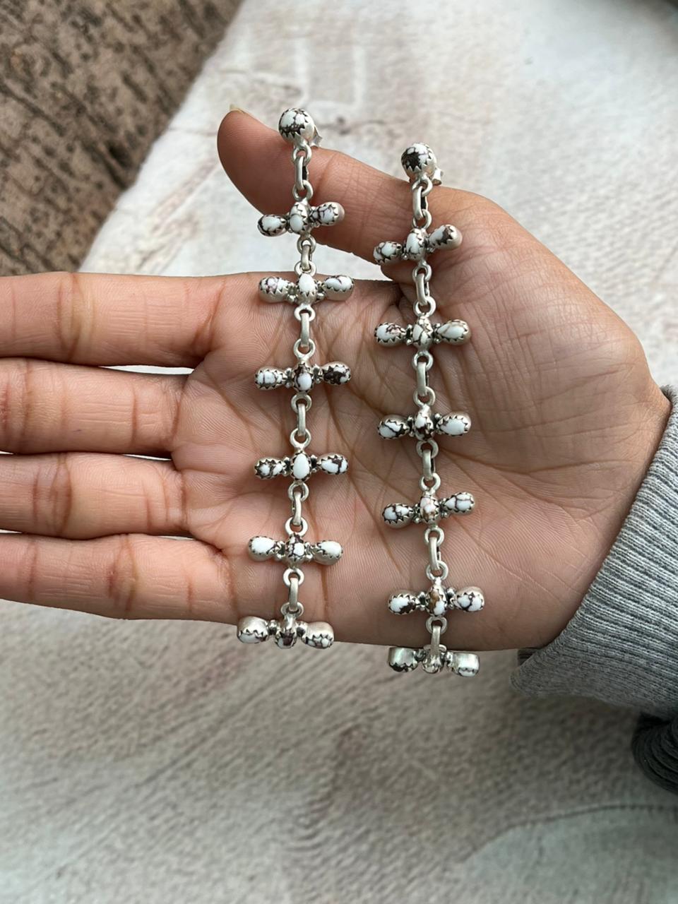 Handmade Sterling Silver Wildhorse Magnesite Post Dangle Earrings "Signed Nizhoni"