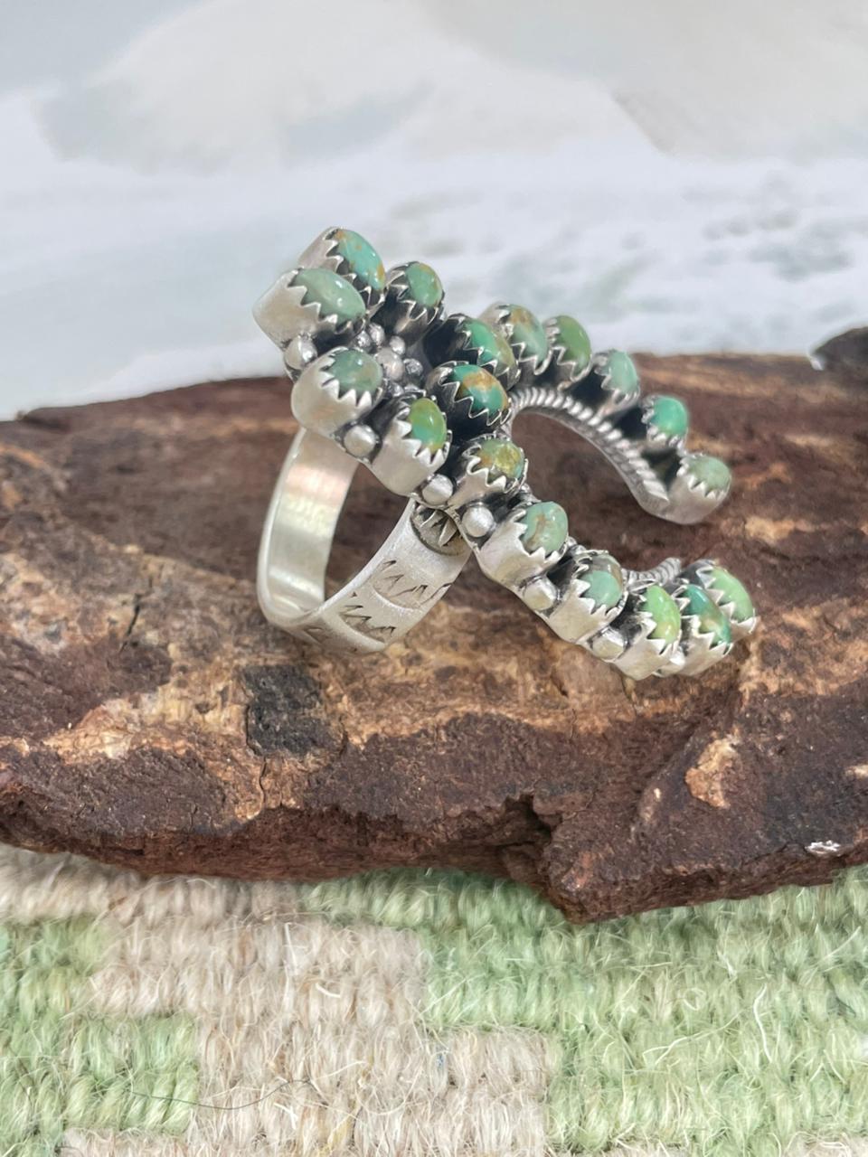 Handmade Sterling Silver Kingman Turquoise Naja Adjustable Ring "Signed Nizhoni"